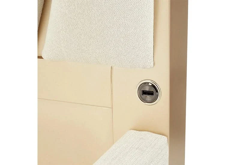 La Rachelle Pearl Upholstered Panel Bed with USB Ports - Image 4