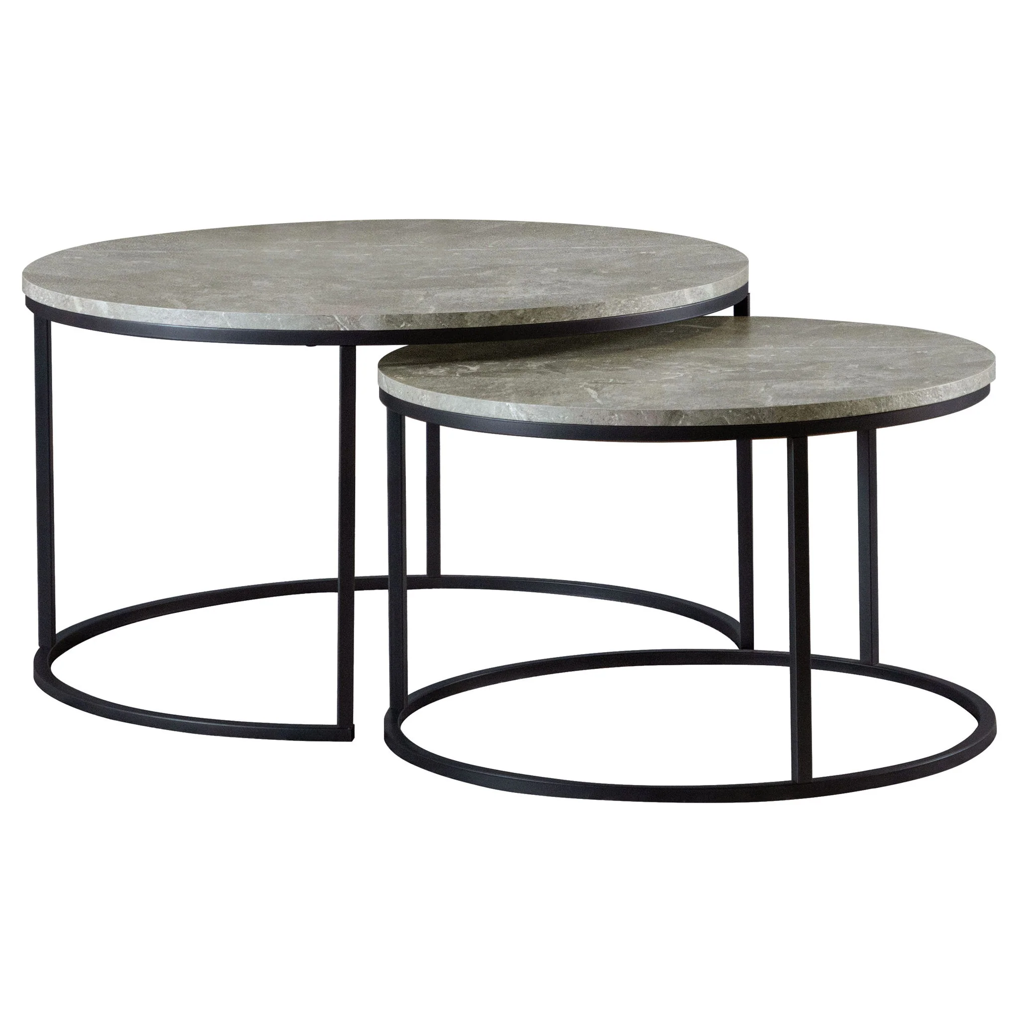 Lainey 2-piece Round Faux Marble Nesting Coffee Table Grey - Image 3