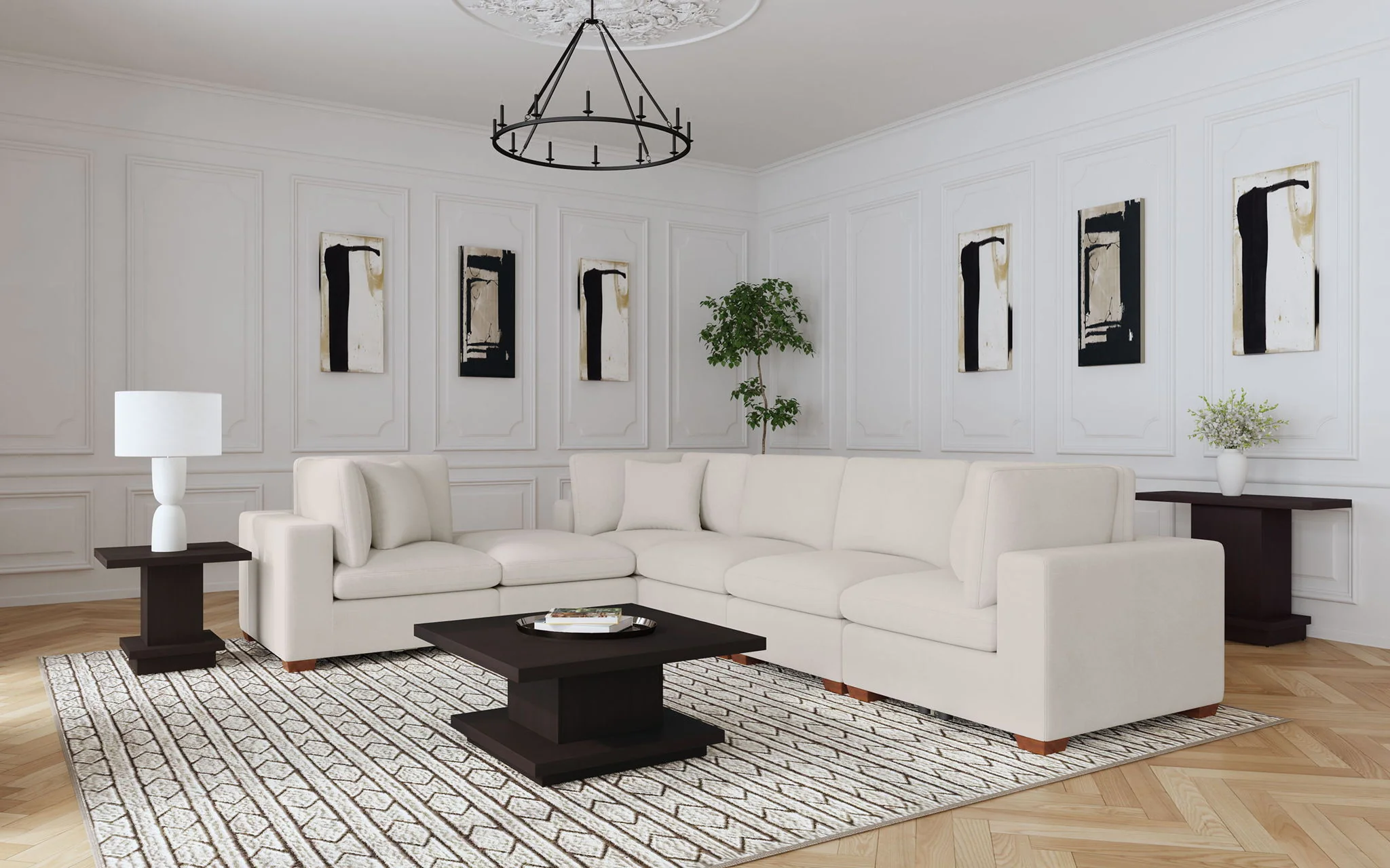 Lakeview 6-piece Upholstered Modular Sectional Sofa Ivory - Image 2