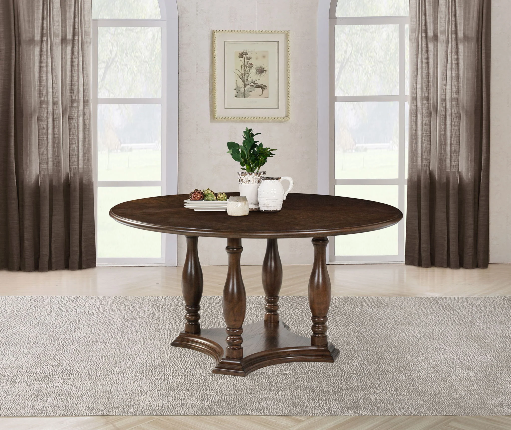 Landon 60-inch Round Wood Pedestal Dining Table Rich Brown - Image 4