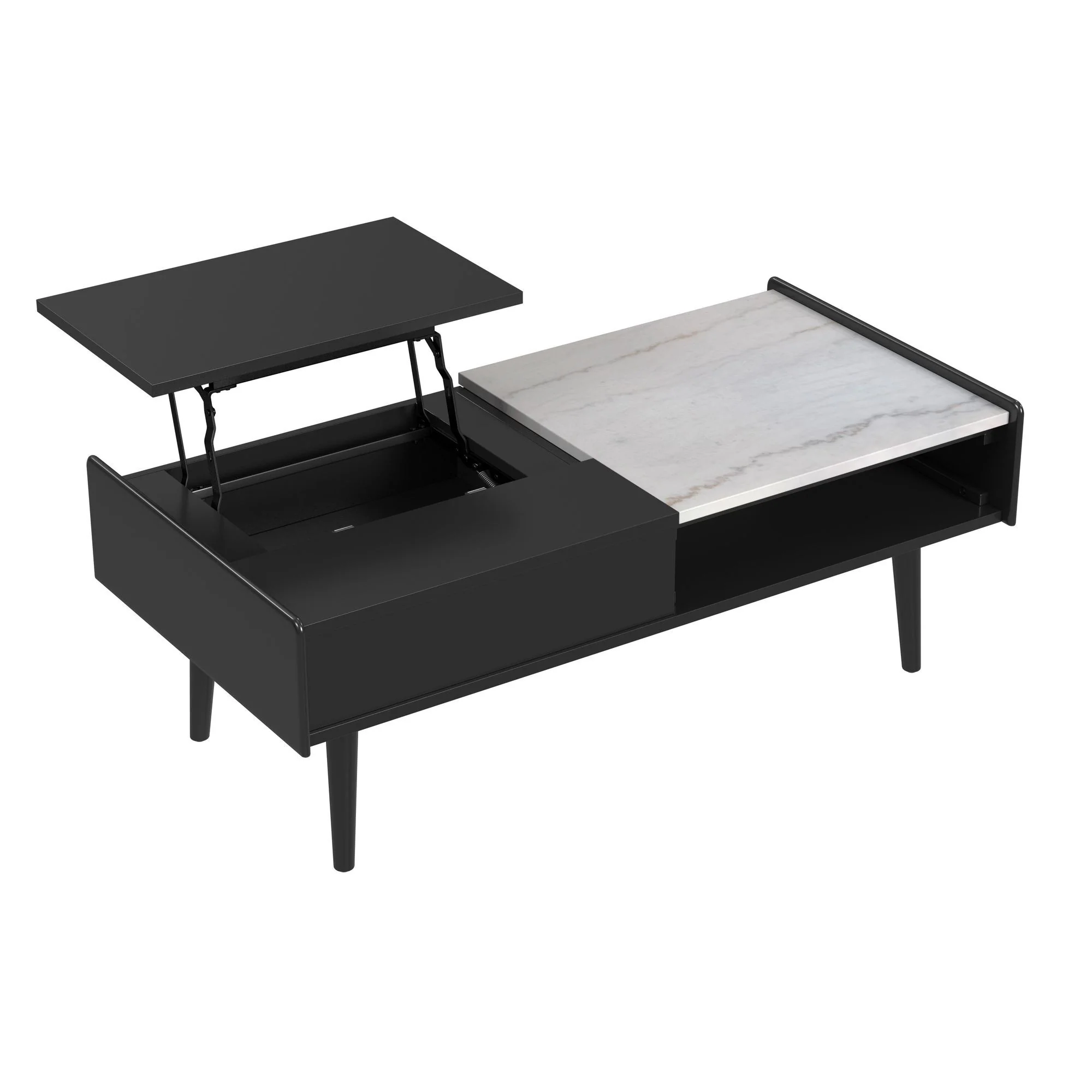 Lanette - Coffee Table With White Marble And Lift-Top - Black - Image 3