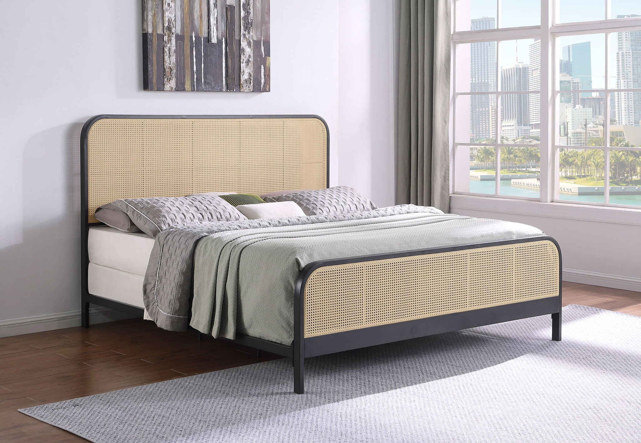 Lanewood Open Cane Webbing Metal Eastern King Bed Black - Image 2