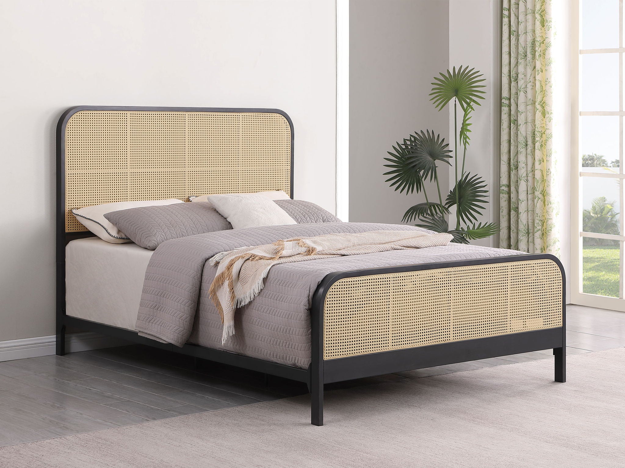 Lanewood Open Cane Webbing Metal Queen Bed Black - Image 2