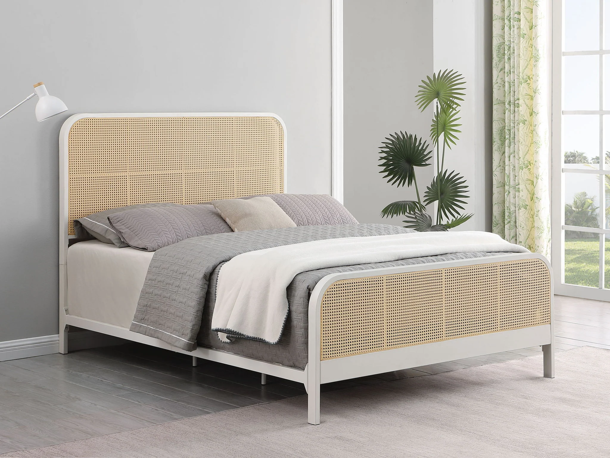 Lanewood Open Cane Webbing Metal Queen Bed White - Image 4
