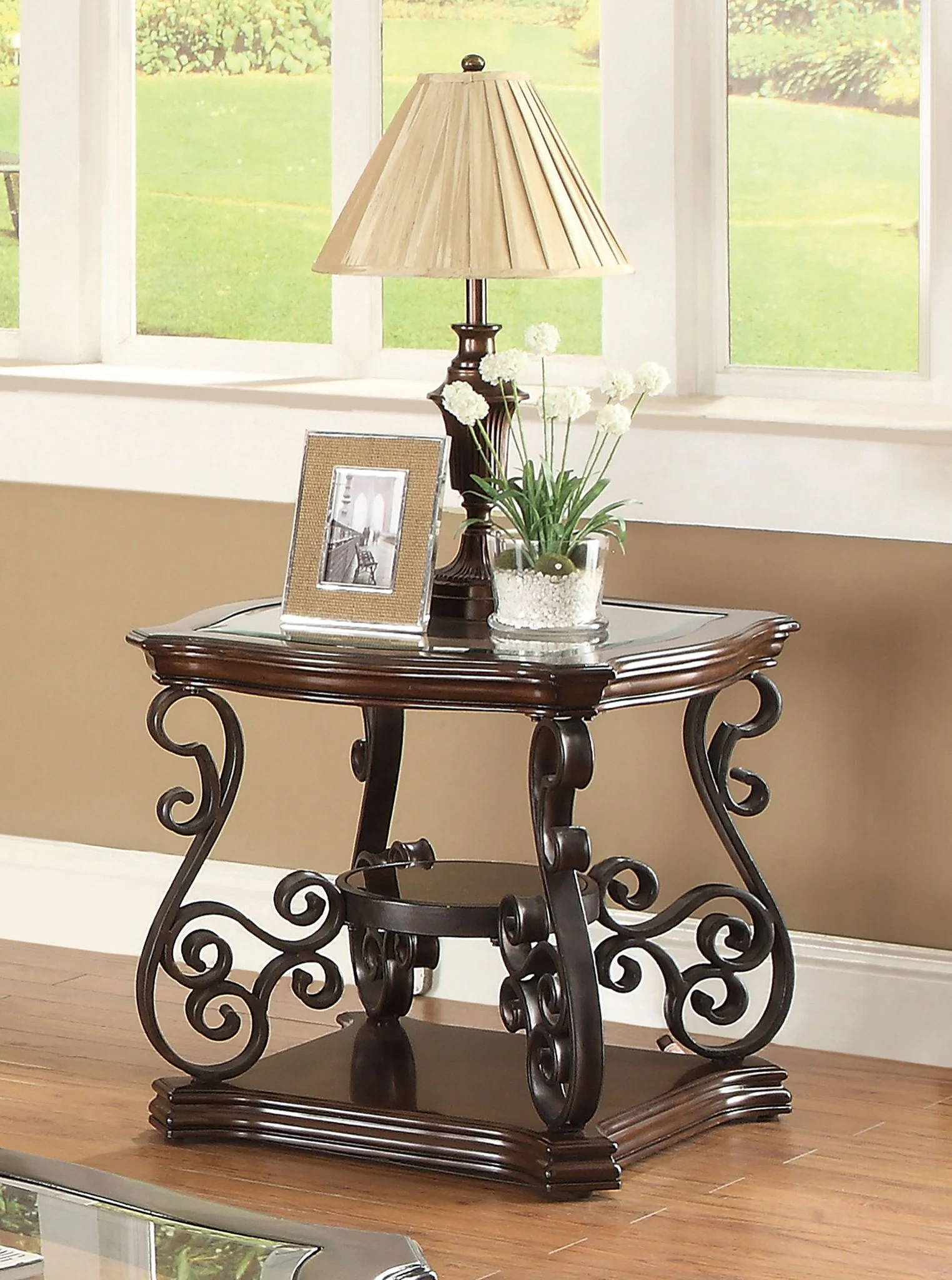 Laney 1-shelf Glass Top Square End Table Deep Merlot - Image 4
