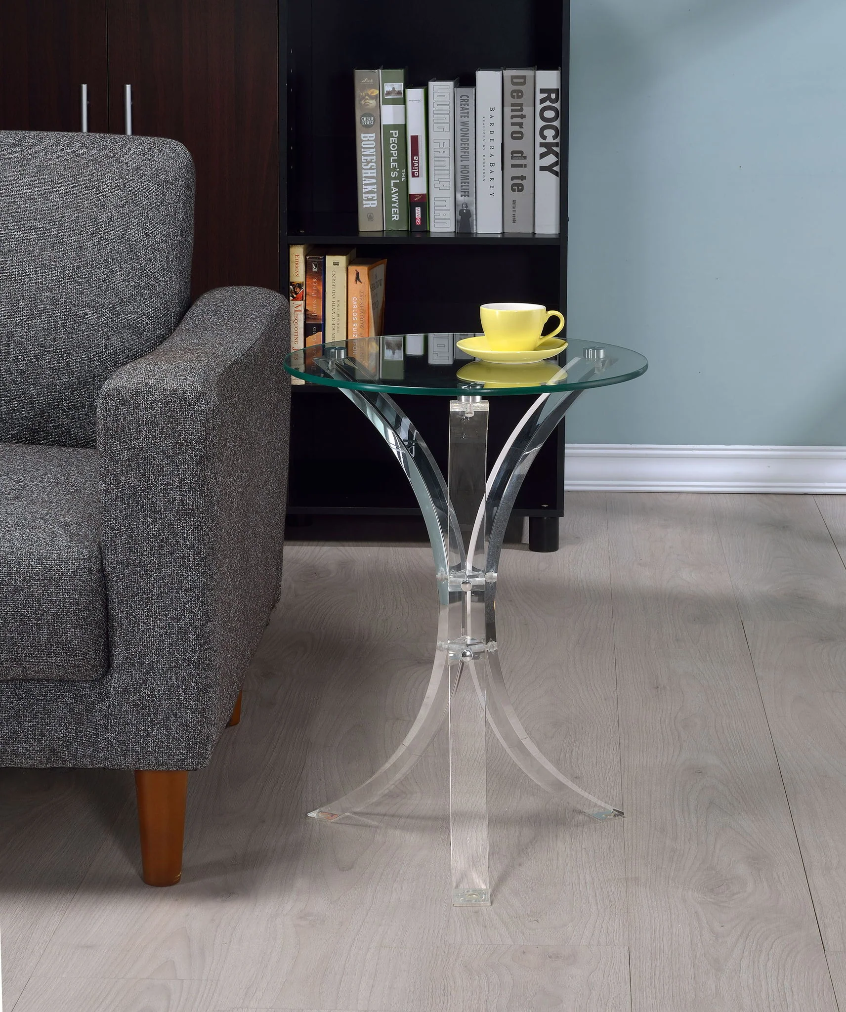 Laning Round Glass Top Acrylic Side Table Clear - Image 2