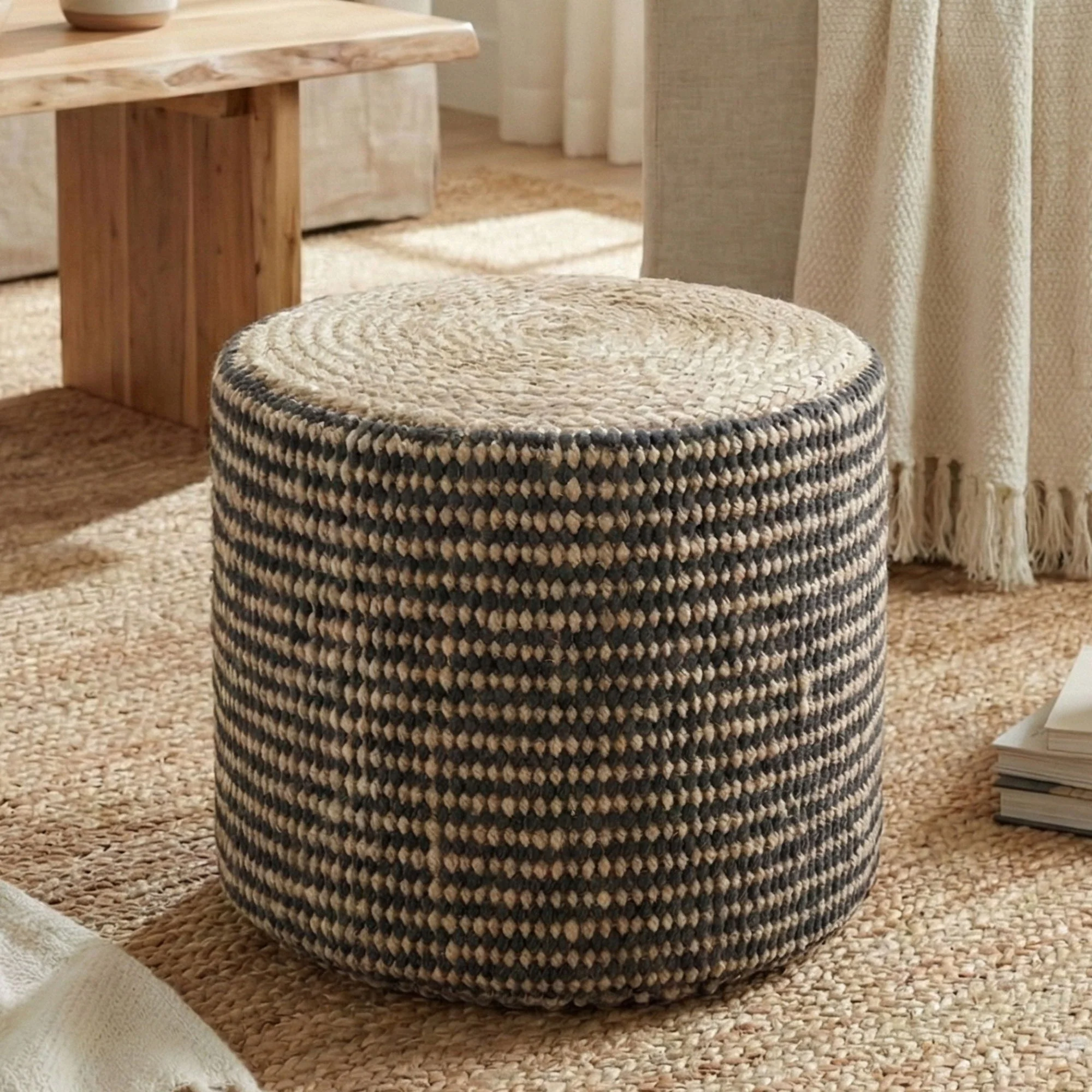 Larissa - Handcrafted Round Braided Pouf - Image 6