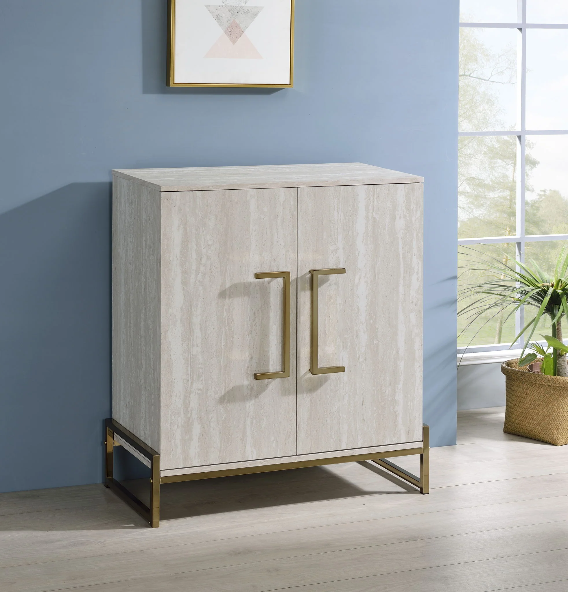 Larkin - Faux Marble Wine Cabinet - Pearl Silver - Image 2