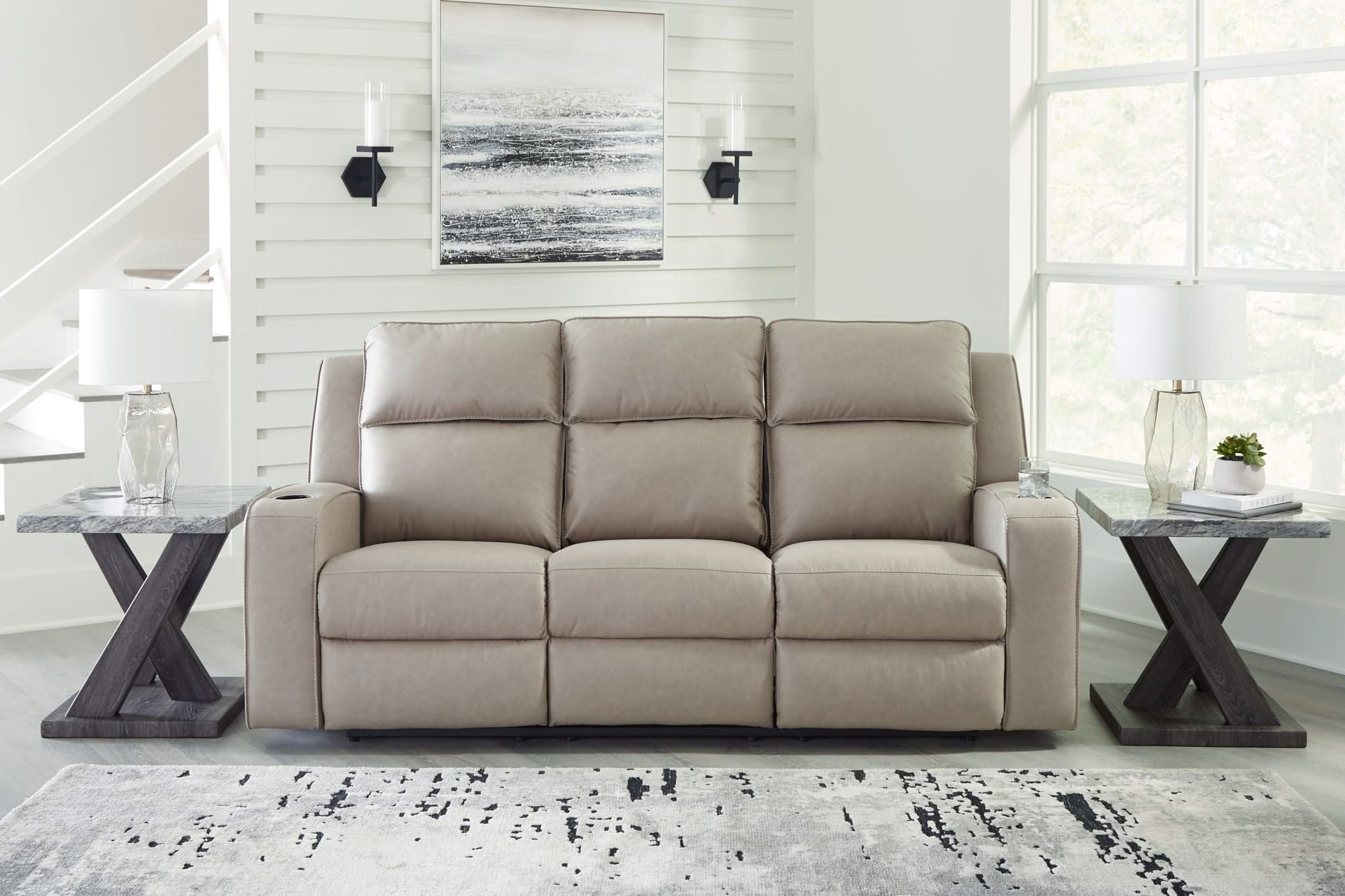 Lavenhorne - Rec Sofa W/Drop Down Table - Pebble - Image 4