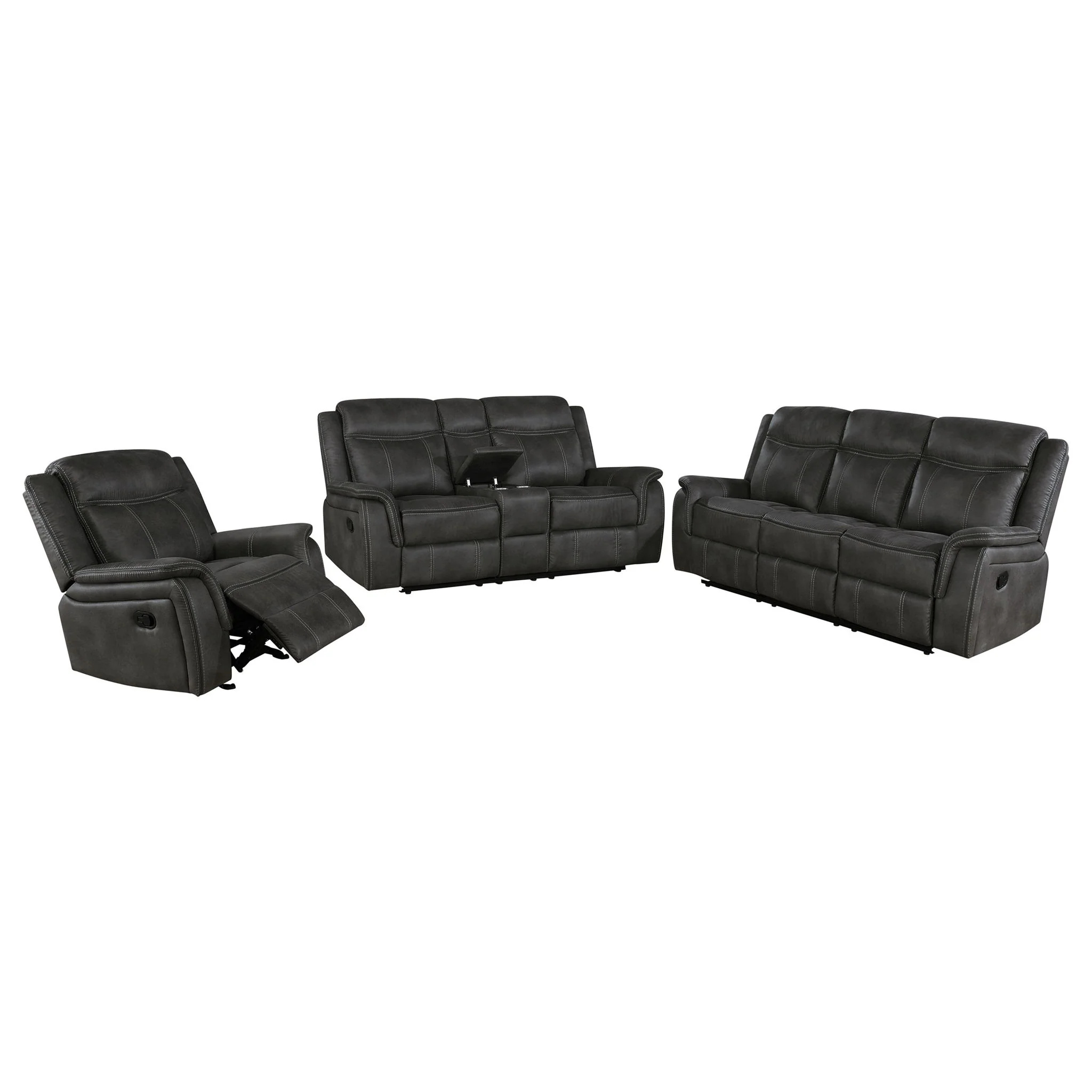 Lawrence 3-piece Upholstered Reclining Sofa Set Charcoal - Image 3