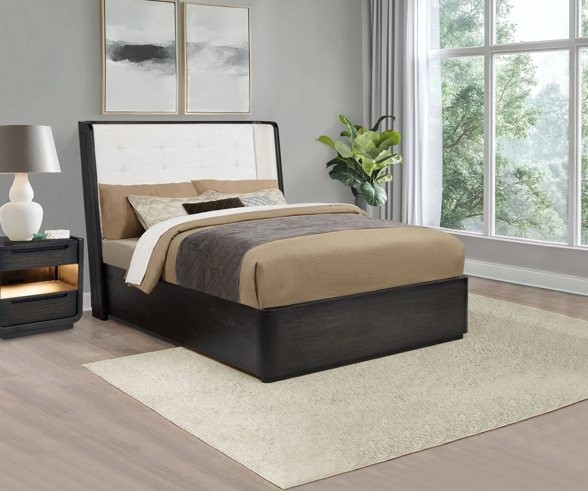 Leandro 55-inch Queen Wingback Bed Burnished Black - Image 4