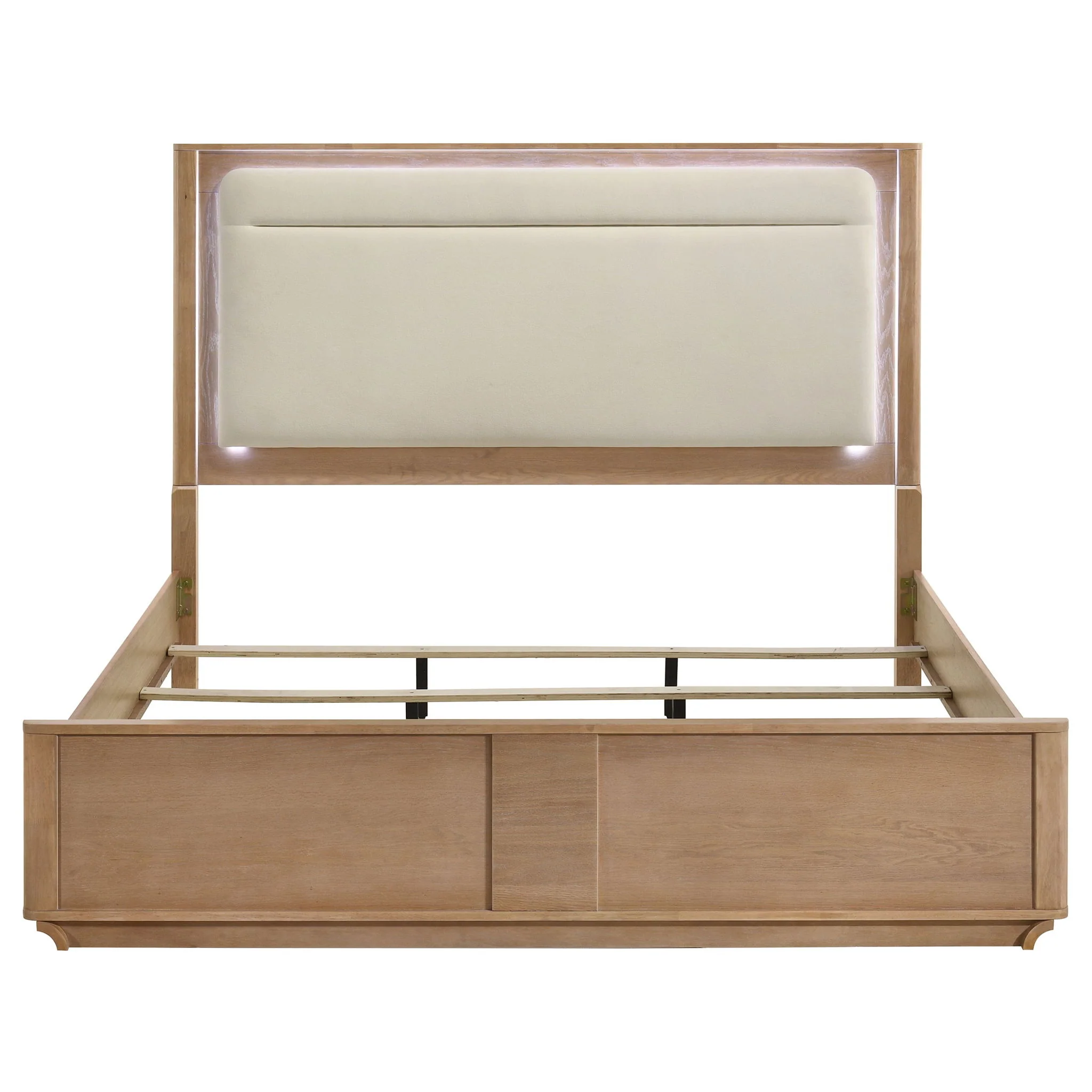 Leanne Eastern King LED Panel Bed Off White and Light Oak - Image 4