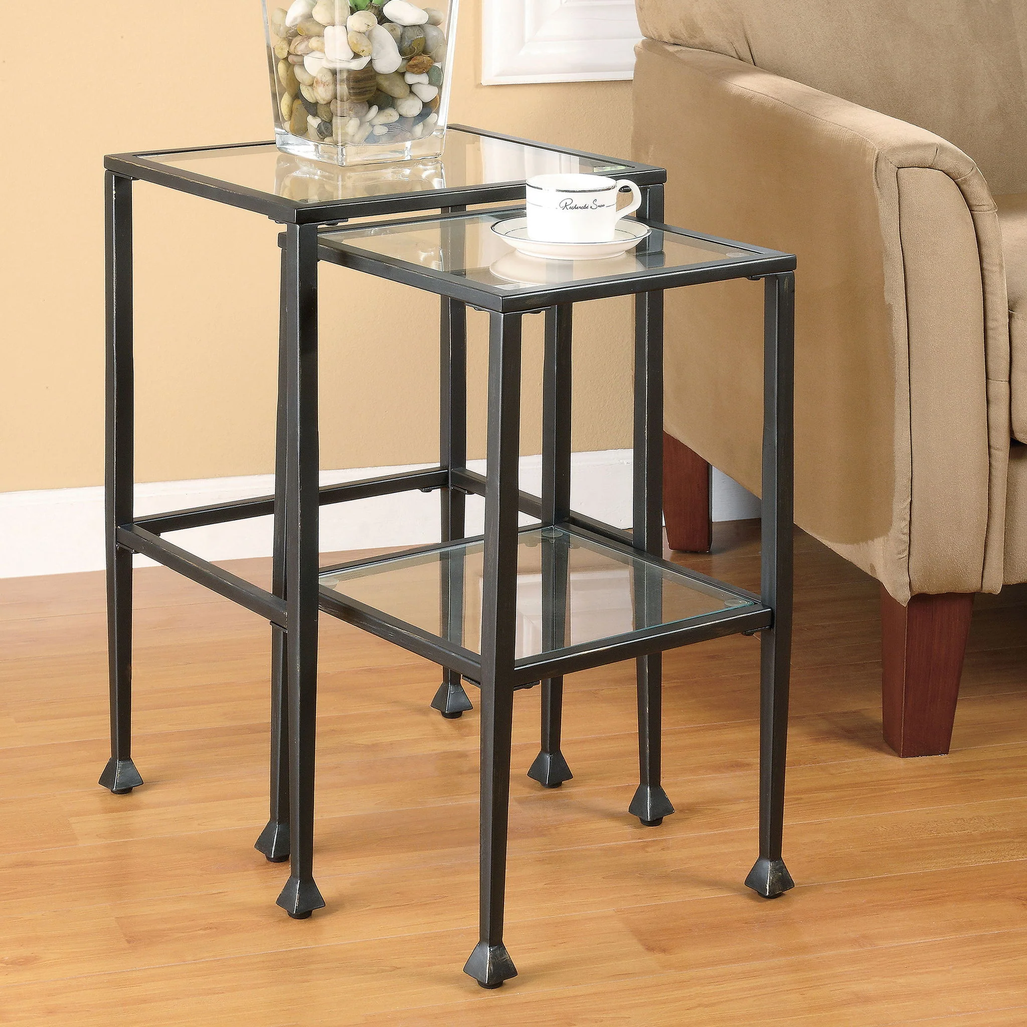 Leilani 2-piece Glass Top Nesting Table Set Black - Image 3