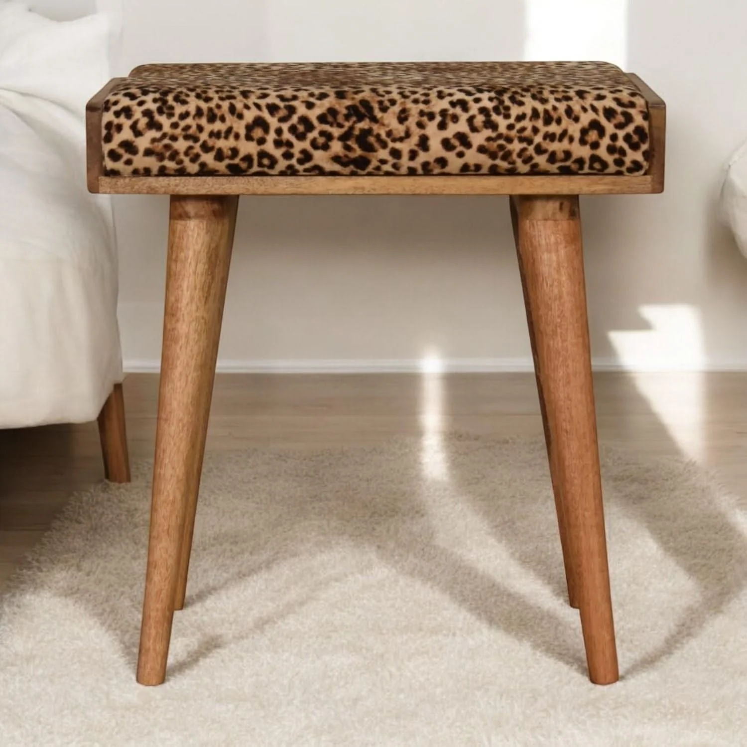 Leopard Tray Style Footstool - Brown Oak - Image 4