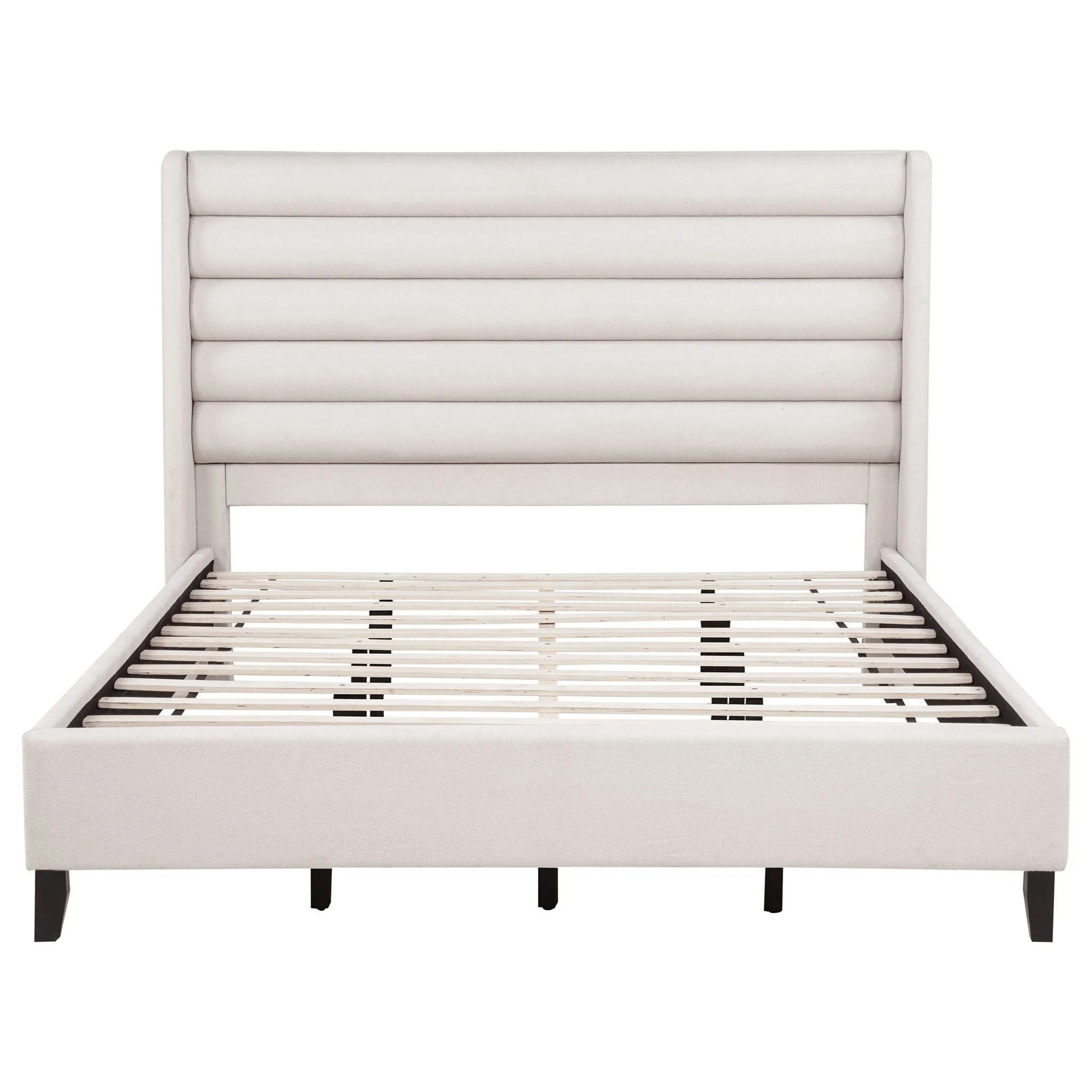 Leslie Upholstered Tufted California King Wingback Platform Bed Beige - Image 2
