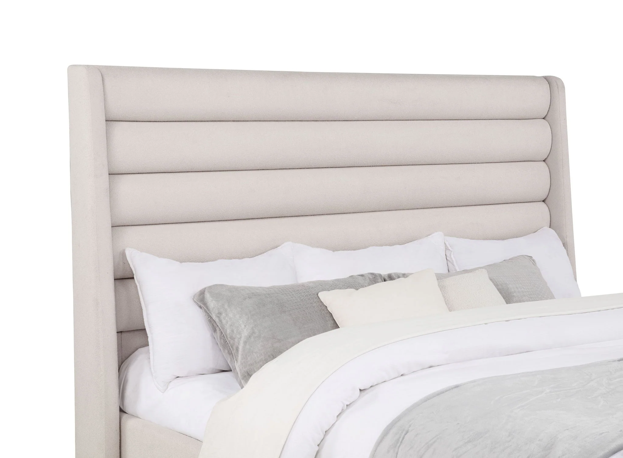 Leslie Upholstered Tufted Eastern King Wingback Platform Bed Beige - Image 4