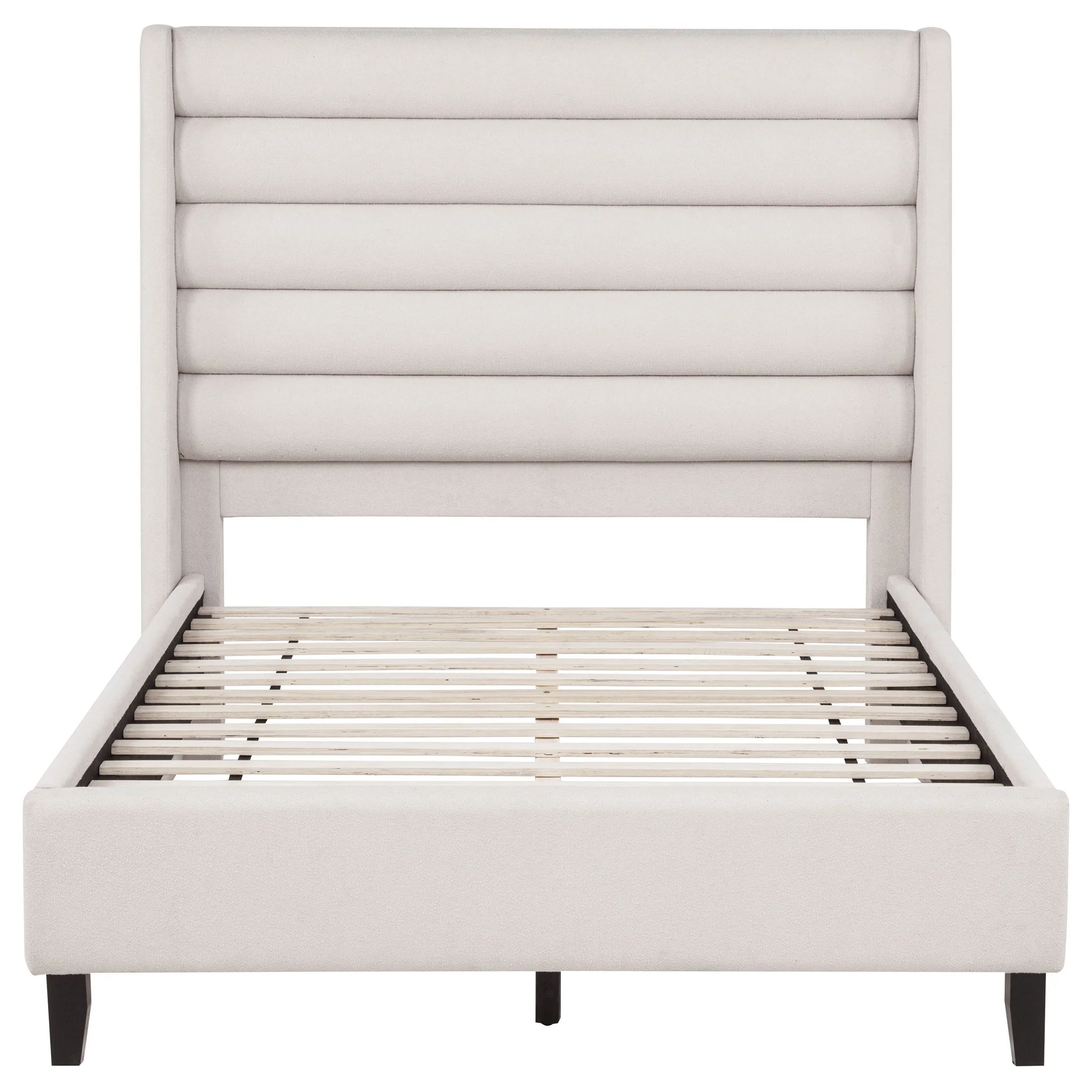 Leslie Upholstered Tufted Full Wingback Platform Bed Beige - Image 4
