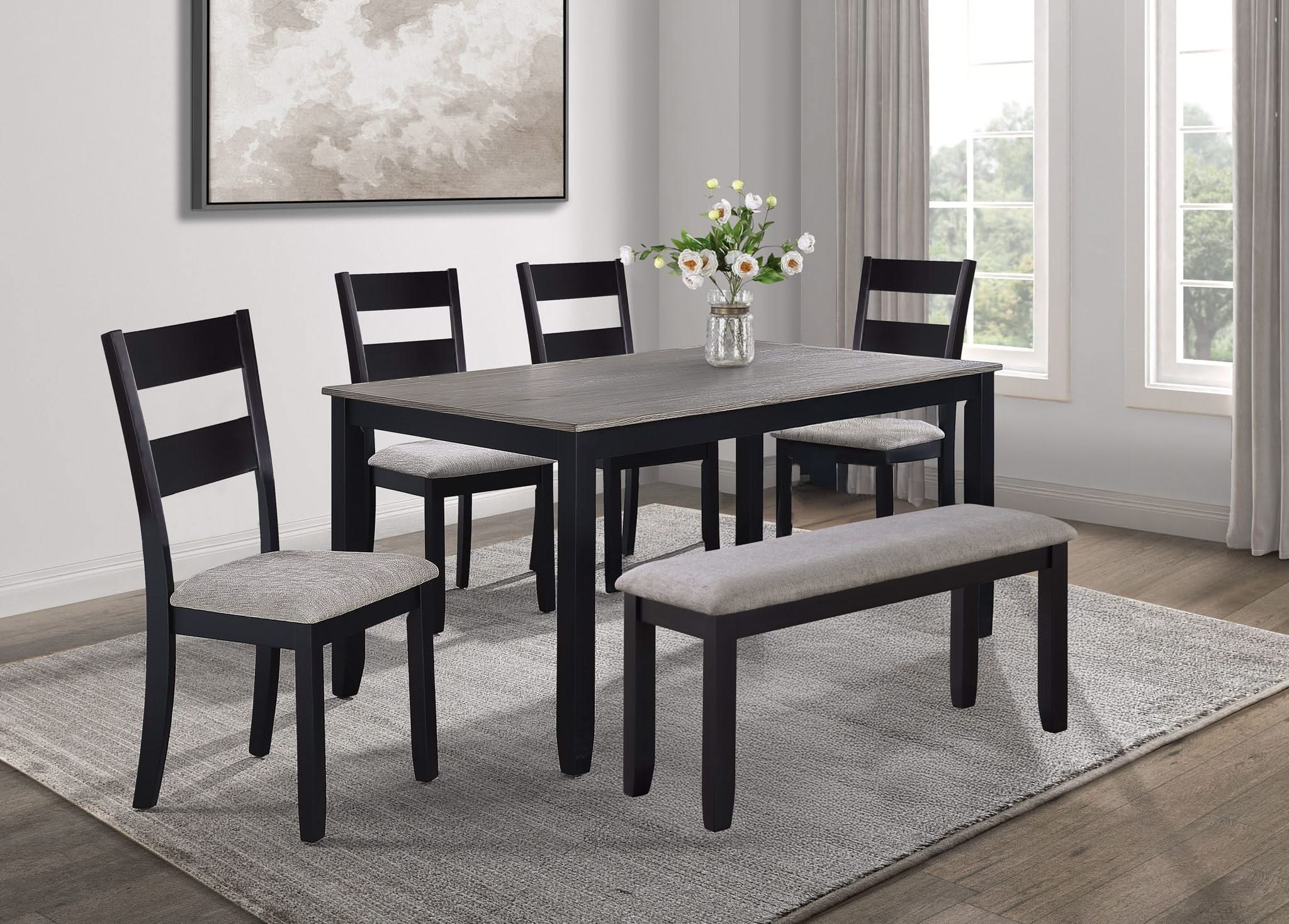 Lester - 6 Piece Dining Set With Bench - Light Gray - Image 4