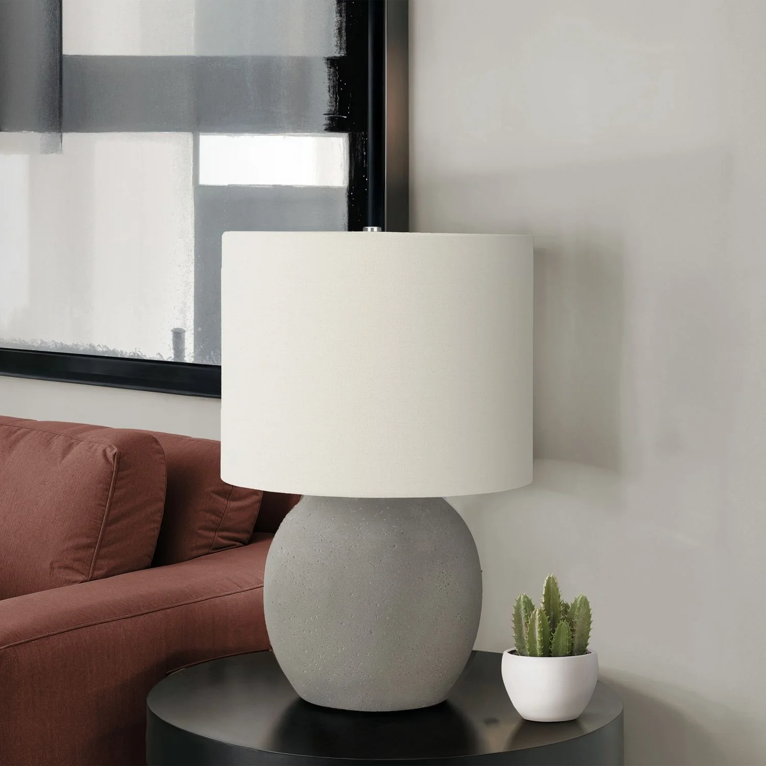 Lighting, Table Lamp, Concrete, Contemporary - Gray / Cream - Image 3