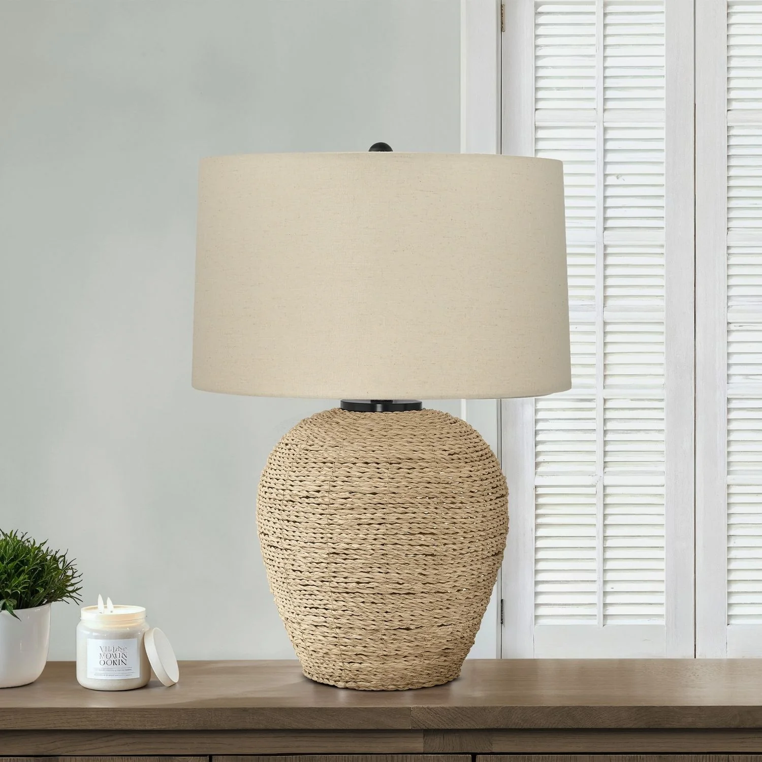 Lighting, Table Lamp, Rattan, Resin, Transitional - Beige - Image 2