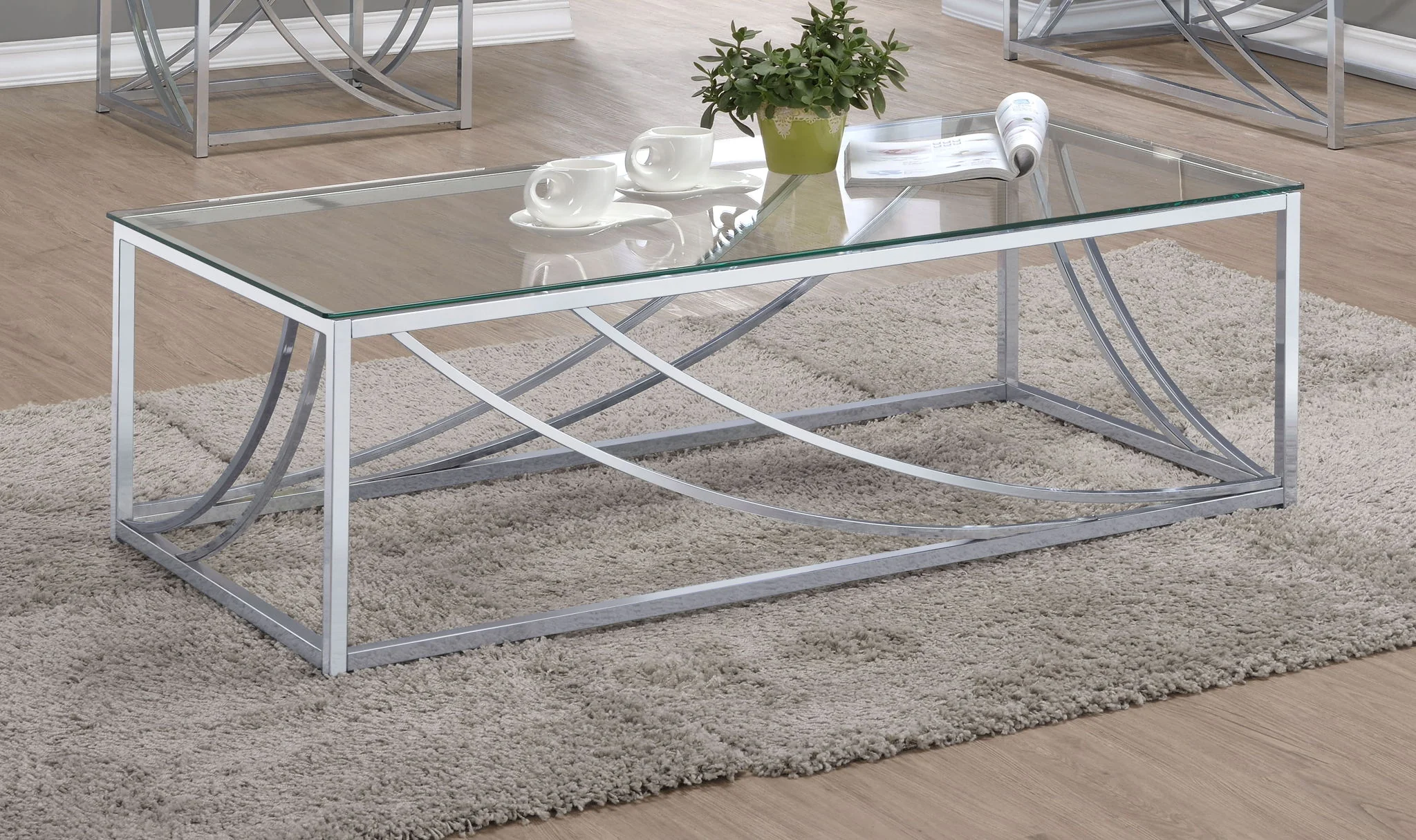 Lille Rectangular Glass Top Coffee Table Chrome - Image 4