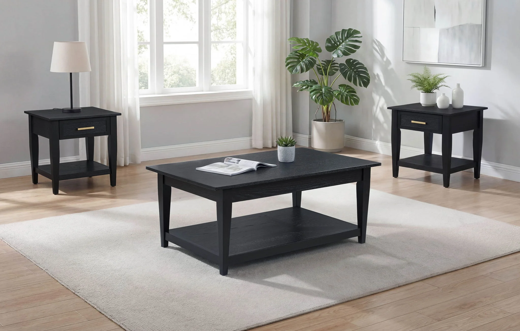 Lindenton 3-piece Wood Lift-Top Coffee and End Table Set Black - Image 3