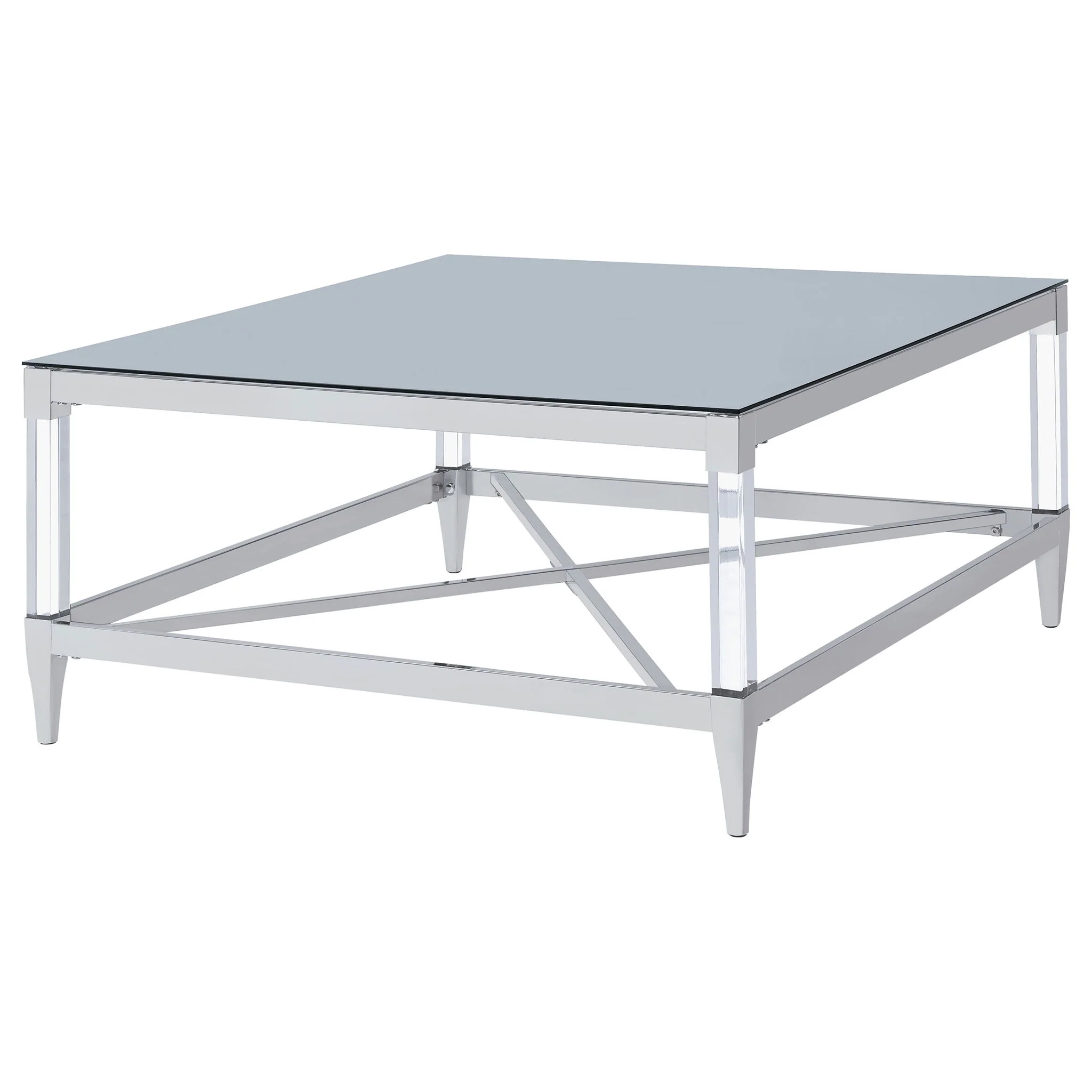 Lindley Square Tempered Mirror Acrylic Coffee Table Chrome - Image 2