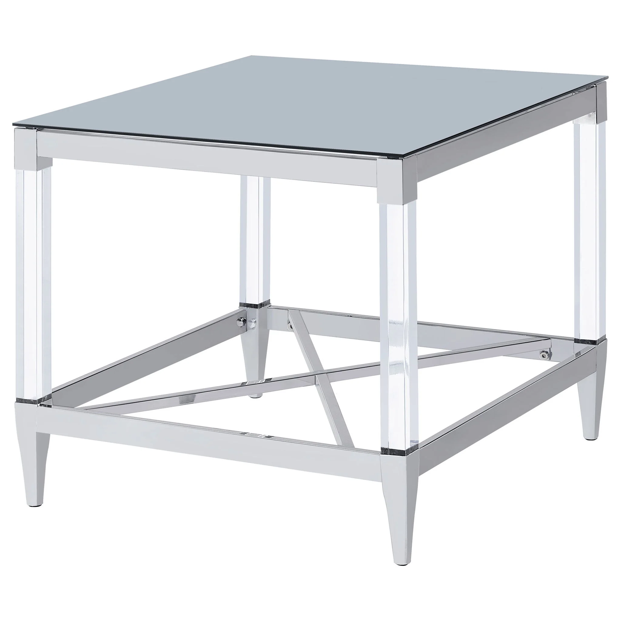 Lindley Square Tempered Mirror Acrylic Side End Table Chrome - Image 2