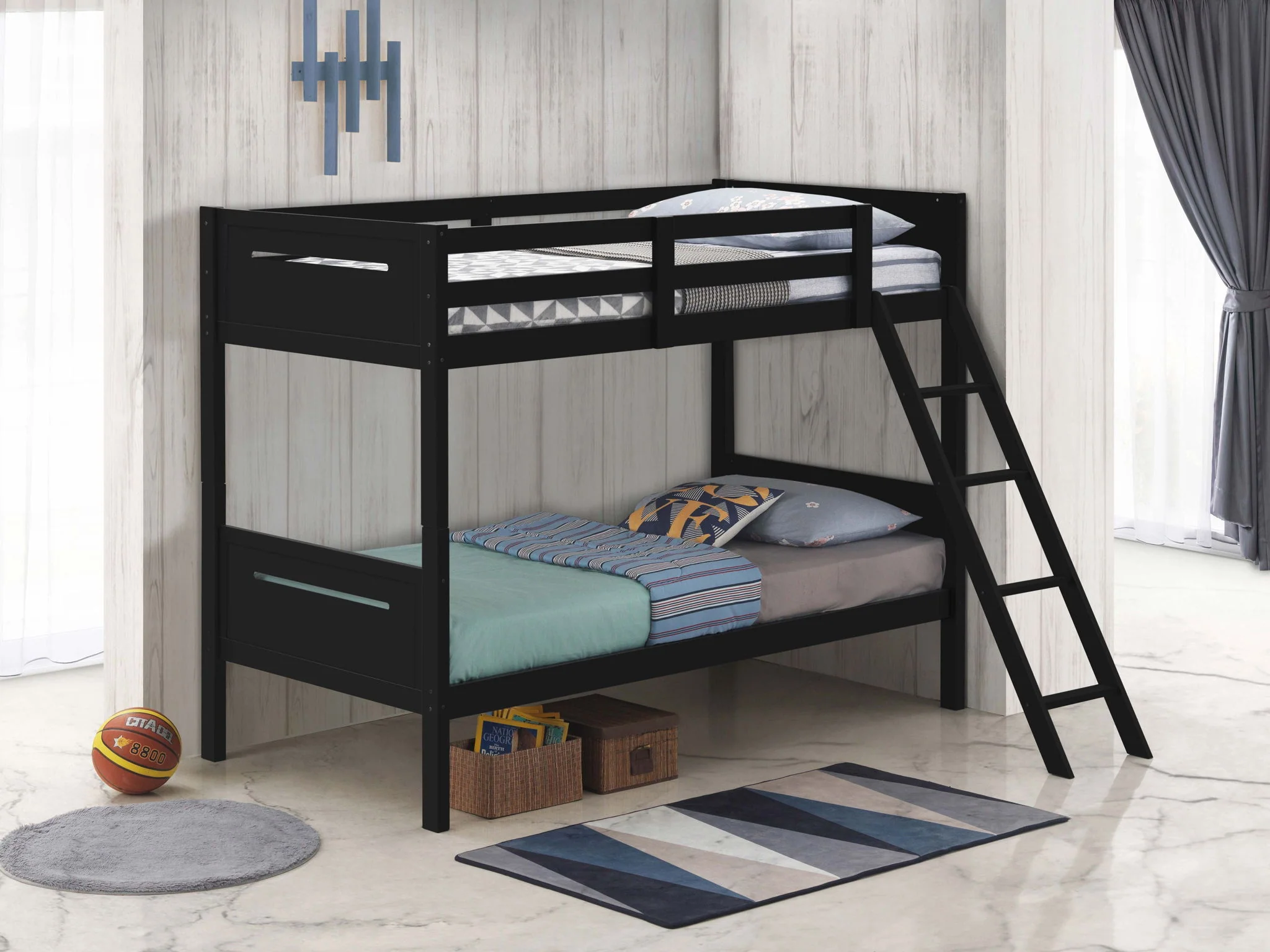 Littleton Wood Twin Over Twin Bunk Bed Black - Image 3