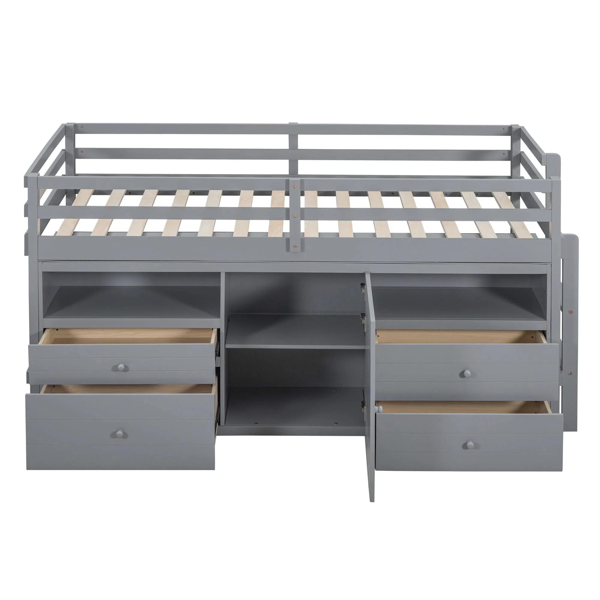 Loft Bed With 4 Drawers, Underneath Cabinet And Shelves - Image 3