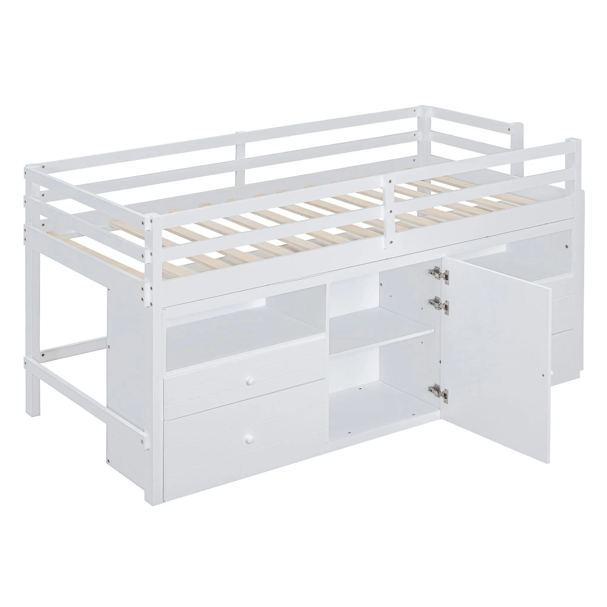 Loft Bed With 4 Drawers, Underneath Cabinet And Shelves - Image 4