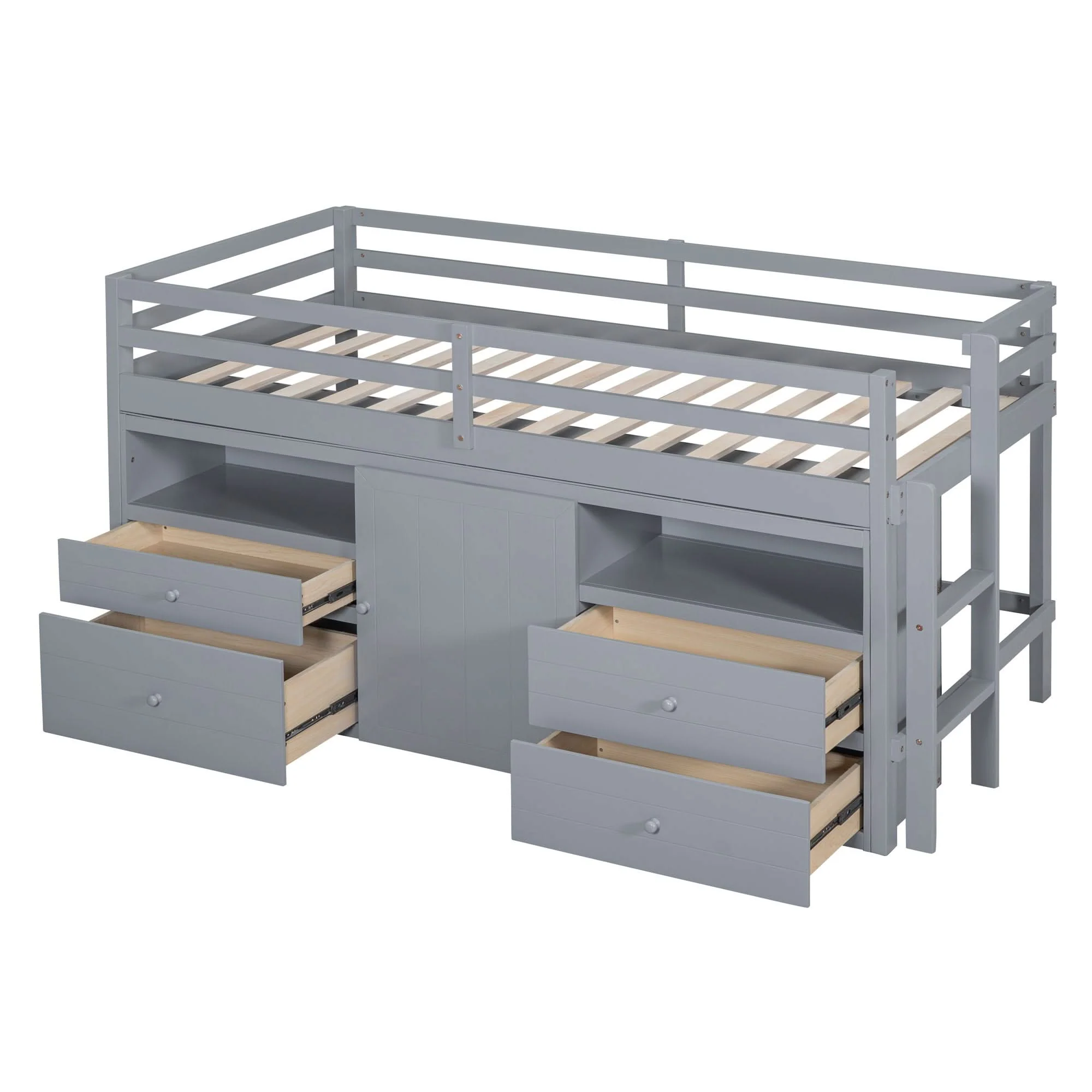 Loft Bed With 4 Drawers, Underneath Cabinet And Shelves - Image 5
