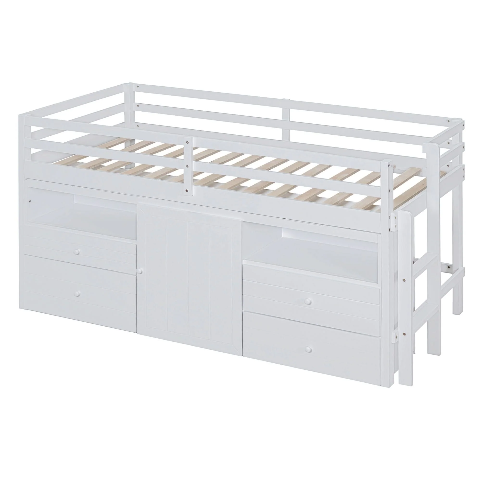 Loft Bed With 4 Drawers, Underneath Cabinet And Shelves - Image 6