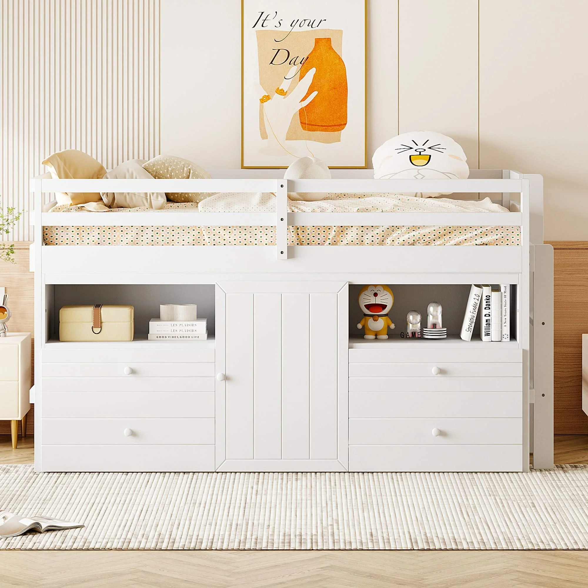 Loft Bed With 4 Drawers, Underneath Cabinet And Shelves - Image 7