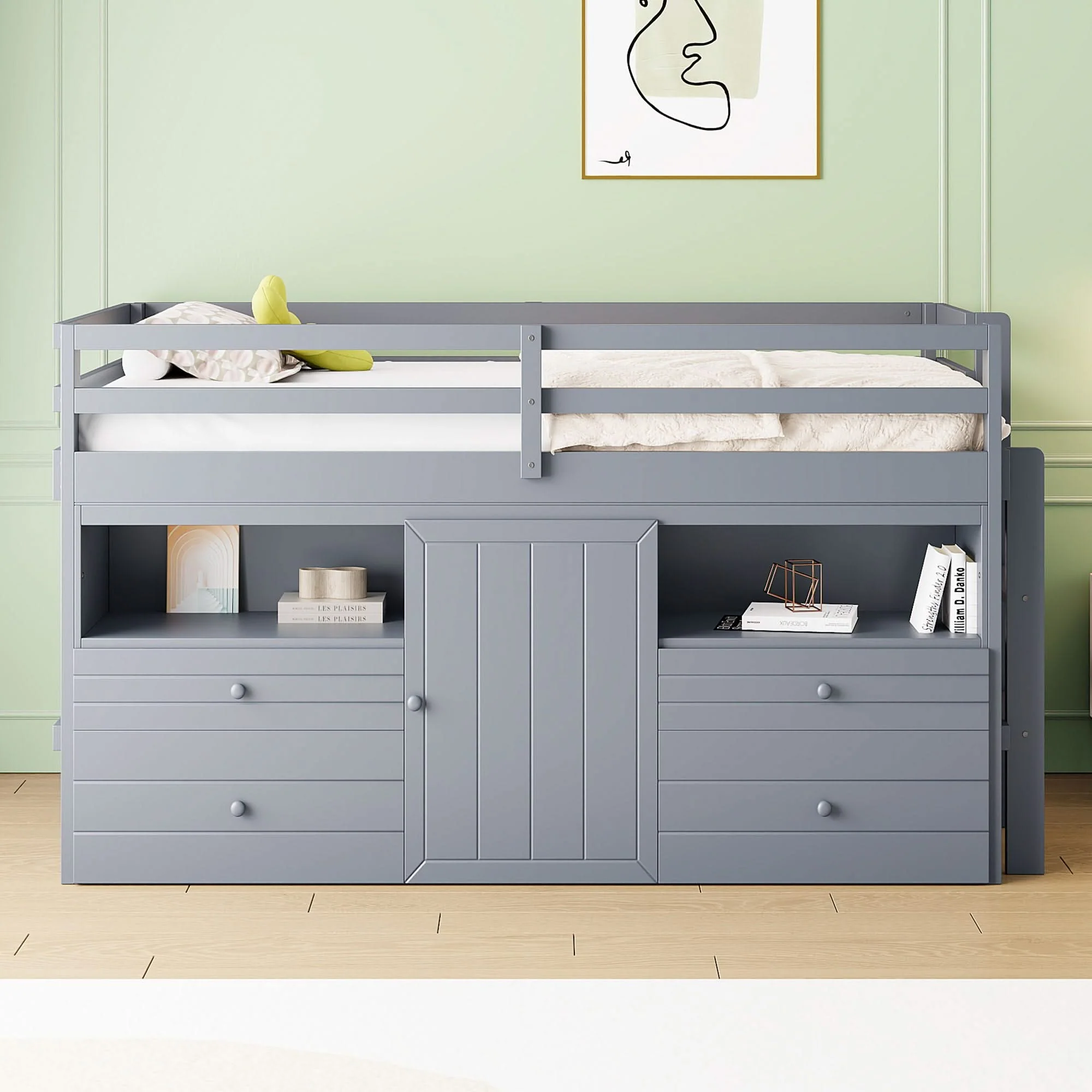 Loft Bed With 4 Drawers, Underneath Cabinet And Shelves - Image 8