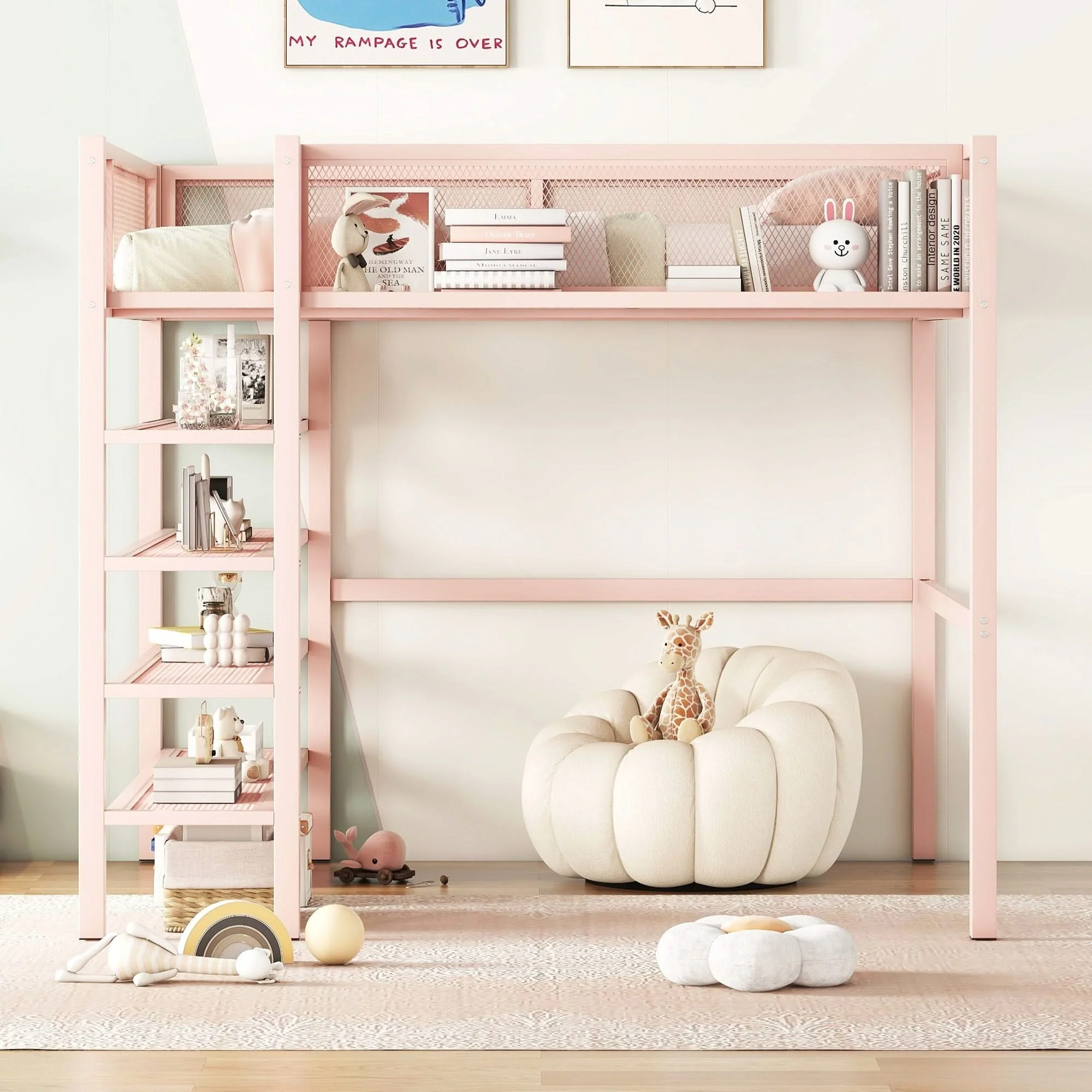 Loft Bed With 4 Tier Shelves And Storage - Image 9