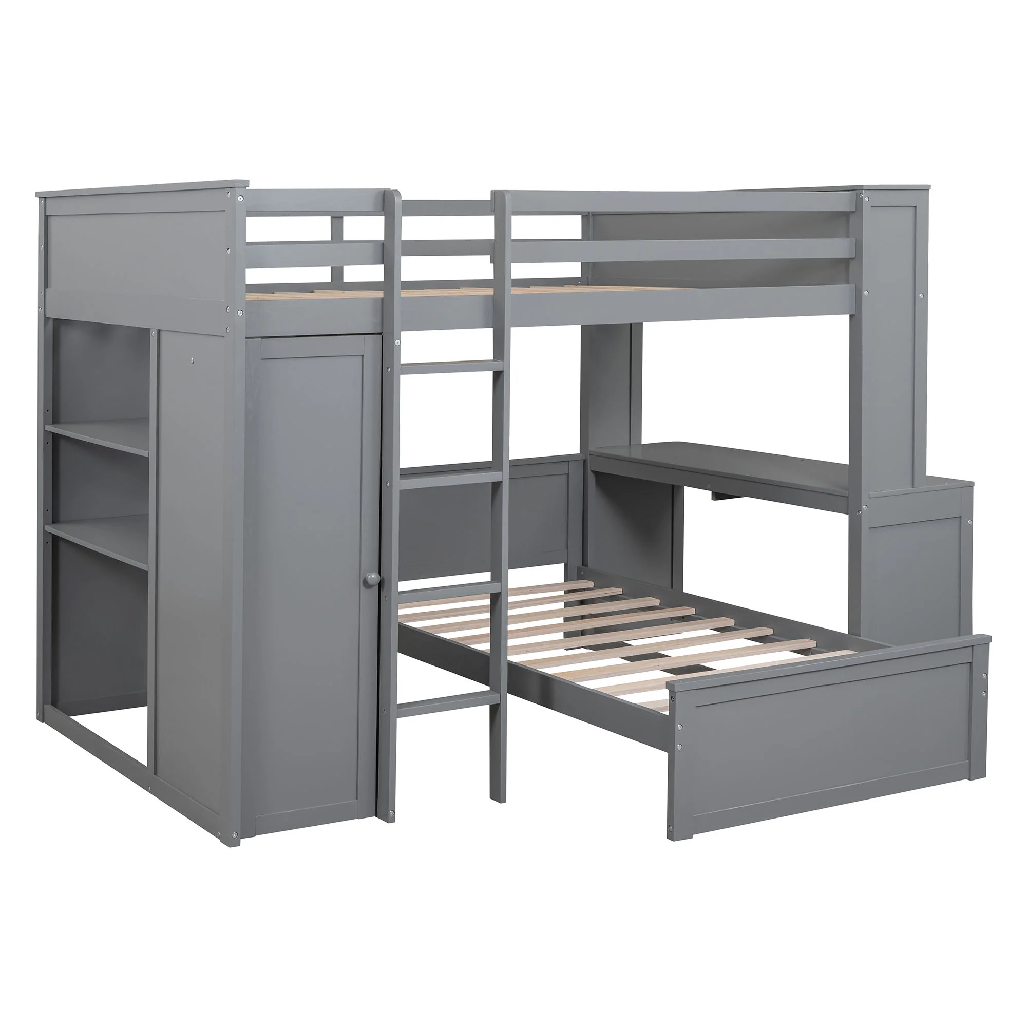 Loft Bed With A Twin Size Standalone Bed, Shelves, Desk, And Wardrobe - Image 5