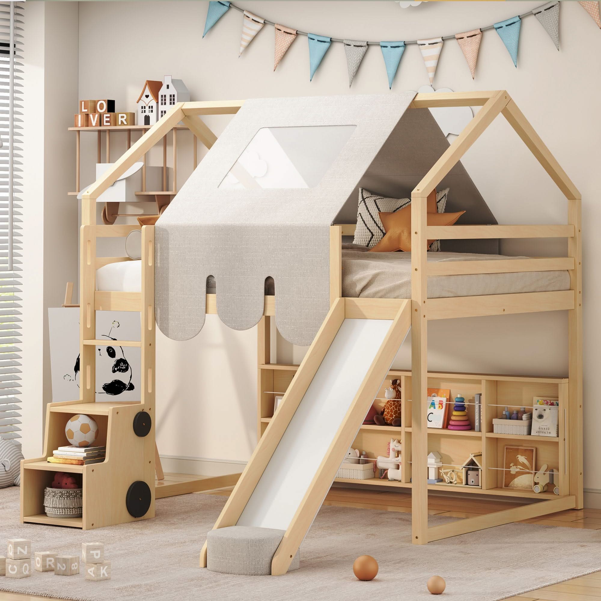 Loft Bed With House Shaped Frame And Tent - Image 6