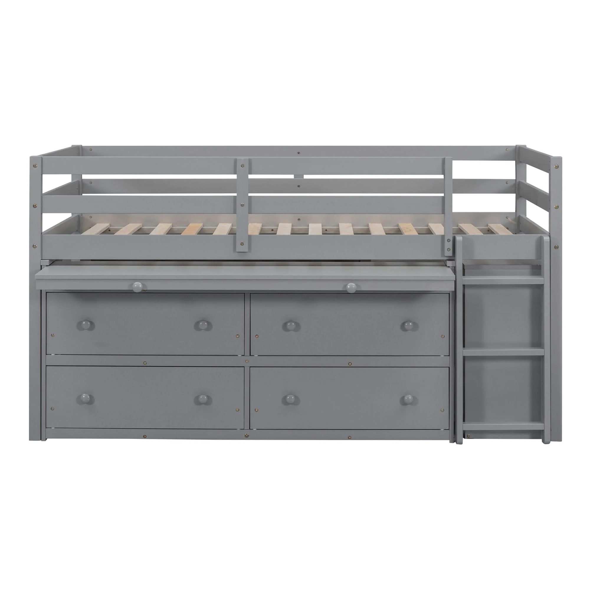 Loft Bed With Retractable Writing Desk And 4 Drawers, With Lateral Portable Desk And Shelves - Image 15