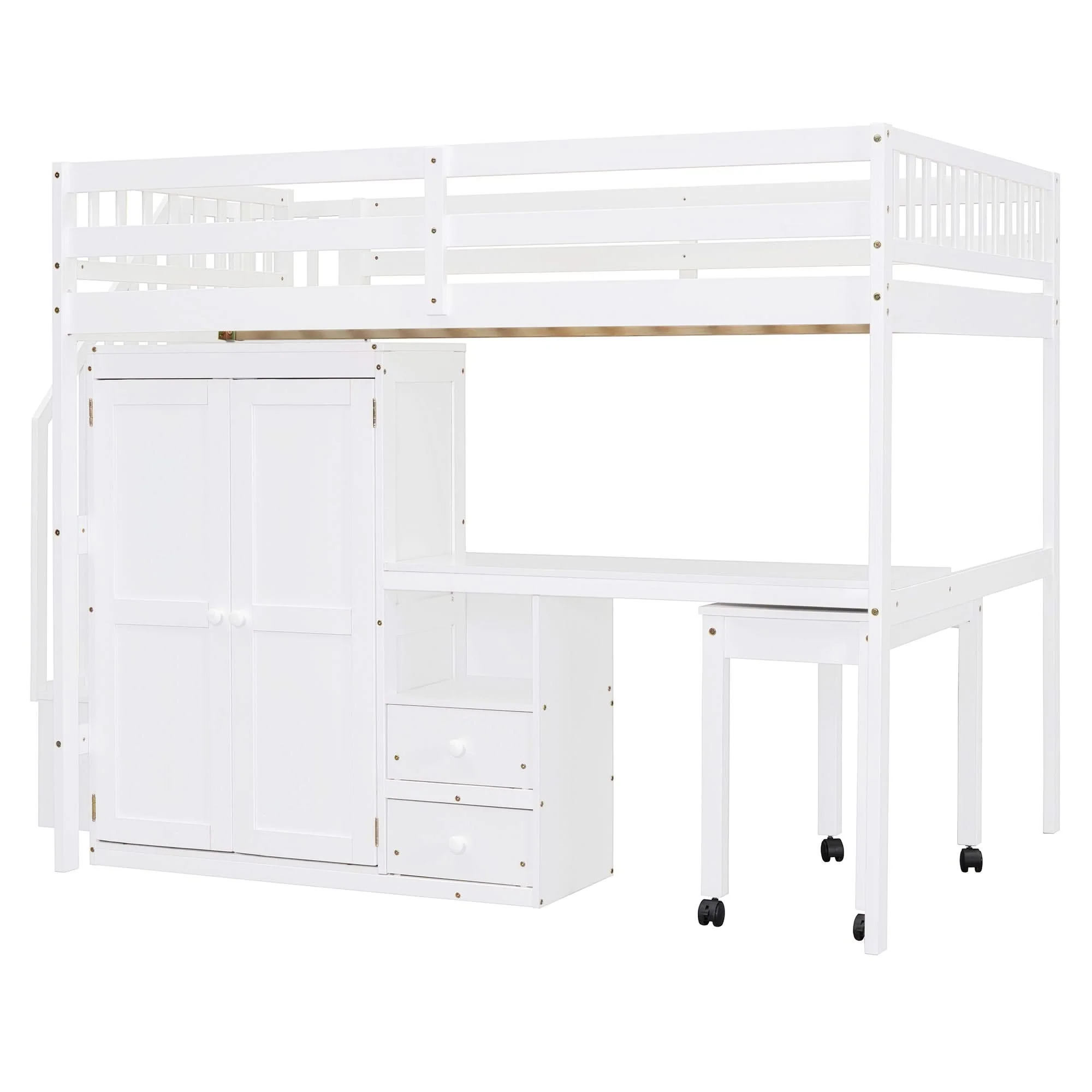 Loft Bed With Stairs, Bookshelf, Drawers, Desk & Wardrobe, Space Saving Multifunctional Furniture - Image 5