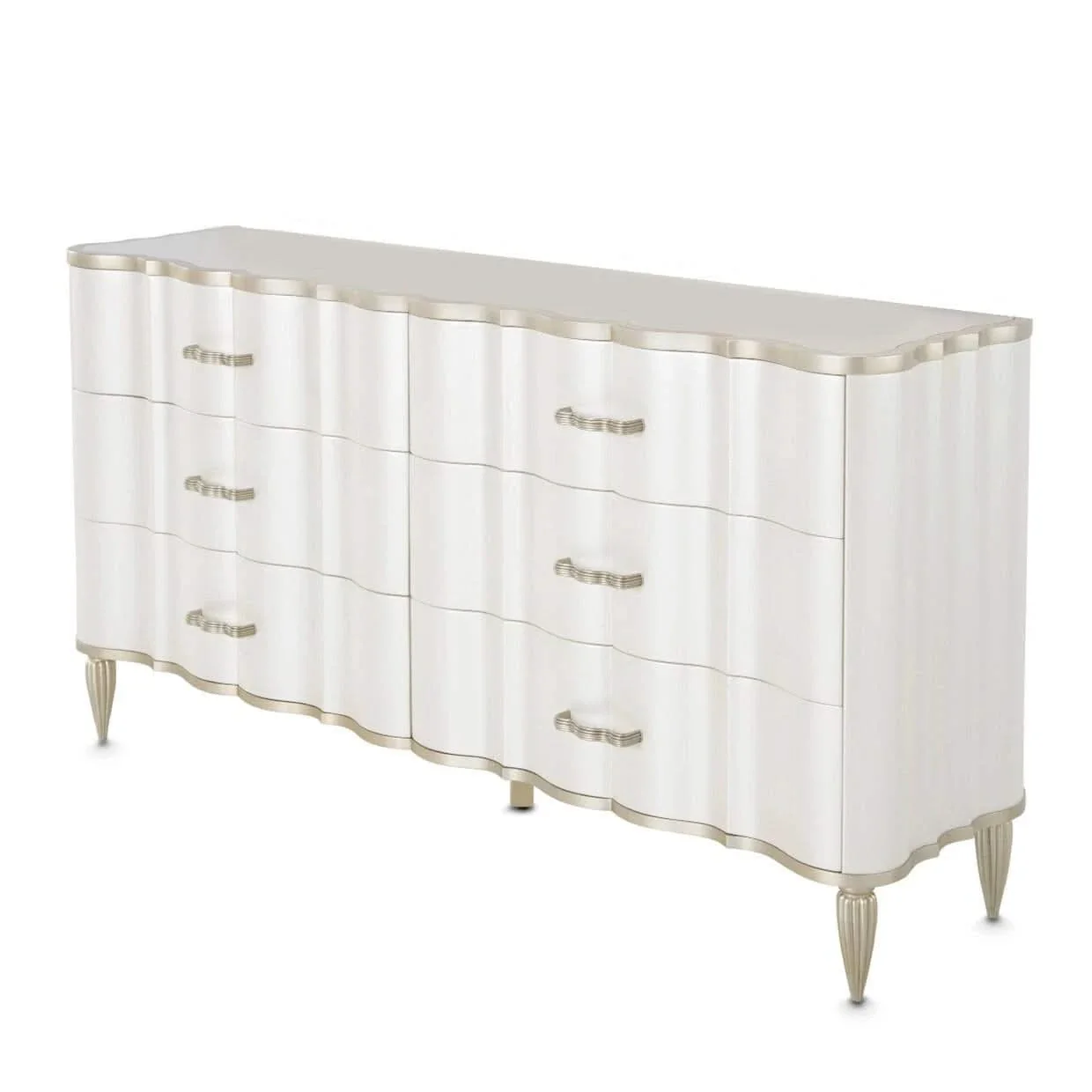 London Place Stone 6-Drawer Dresser with Creamy Pearl & Platinum Finish