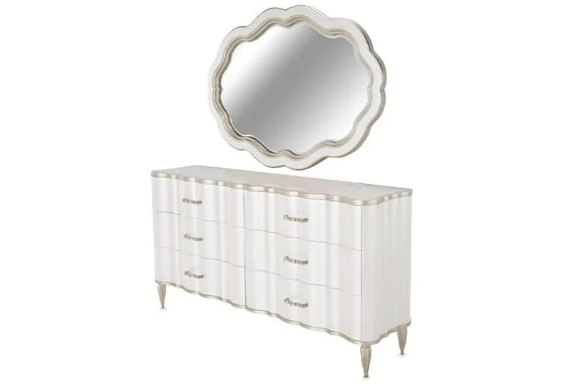London Place Pearl Cream Modern Glam 5-Piece Bedroom Set with Upholstered Bed and Marble Top (Queen/King) - Image 7