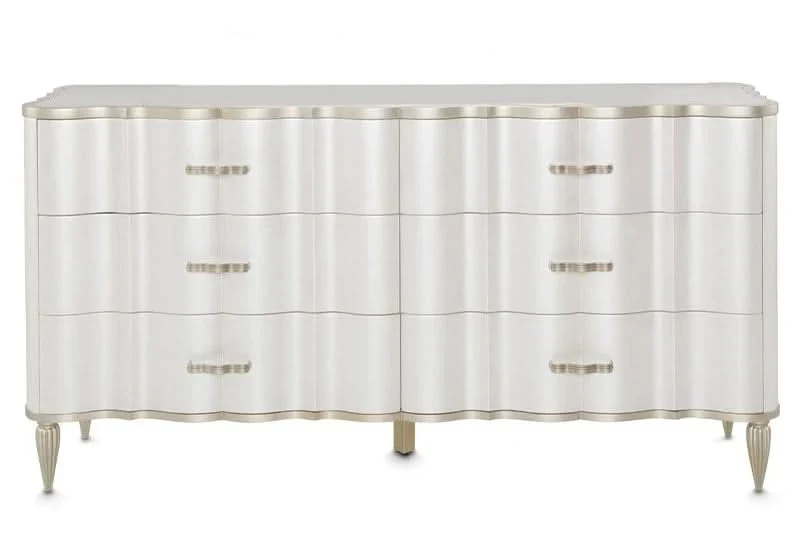 London Place Pearl Cream Modern Glam 5-Piece Bedroom Set with Upholstered Bed and Marble Top (Queen/King) - Image 8