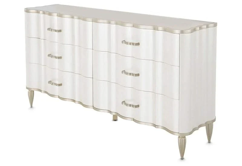 London Place Pearl Cream Modern Glam 5-Piece Bedroom Set with Upholstered Bed and Marble Top (Queen/King) - Image 9