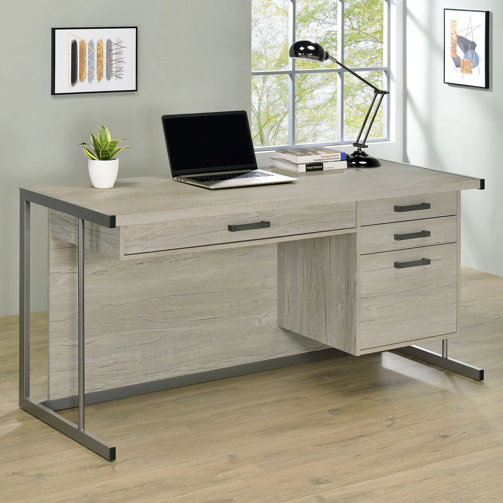 Loomis 60-inch 4-drawer Computer Desk Whitewashed Grey - Image 4