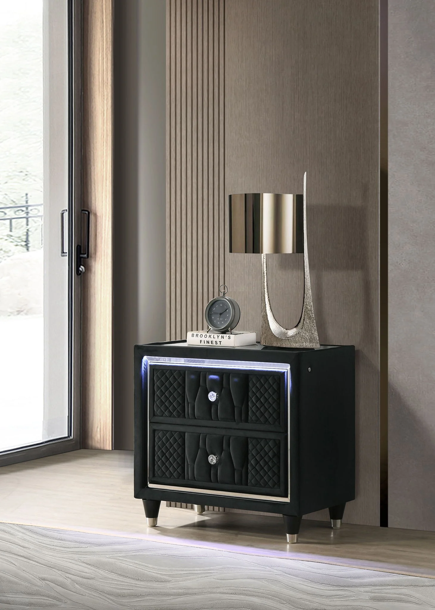 Lorient 2-drawer LED Nightstand with USB Black - Image 2