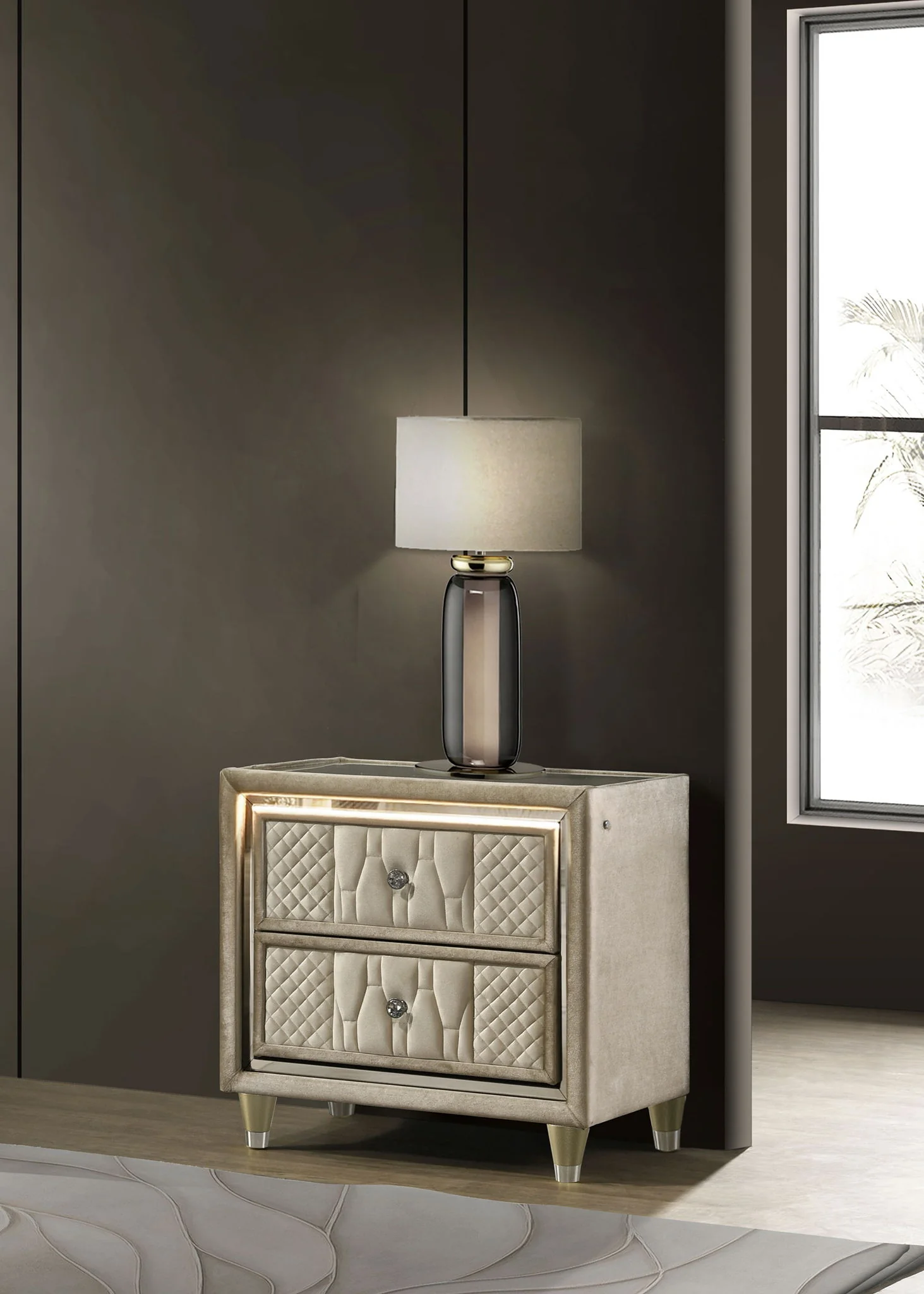 Lorient 2-drawer LED Nightstand with USB Ivory and Camel - Image 2
