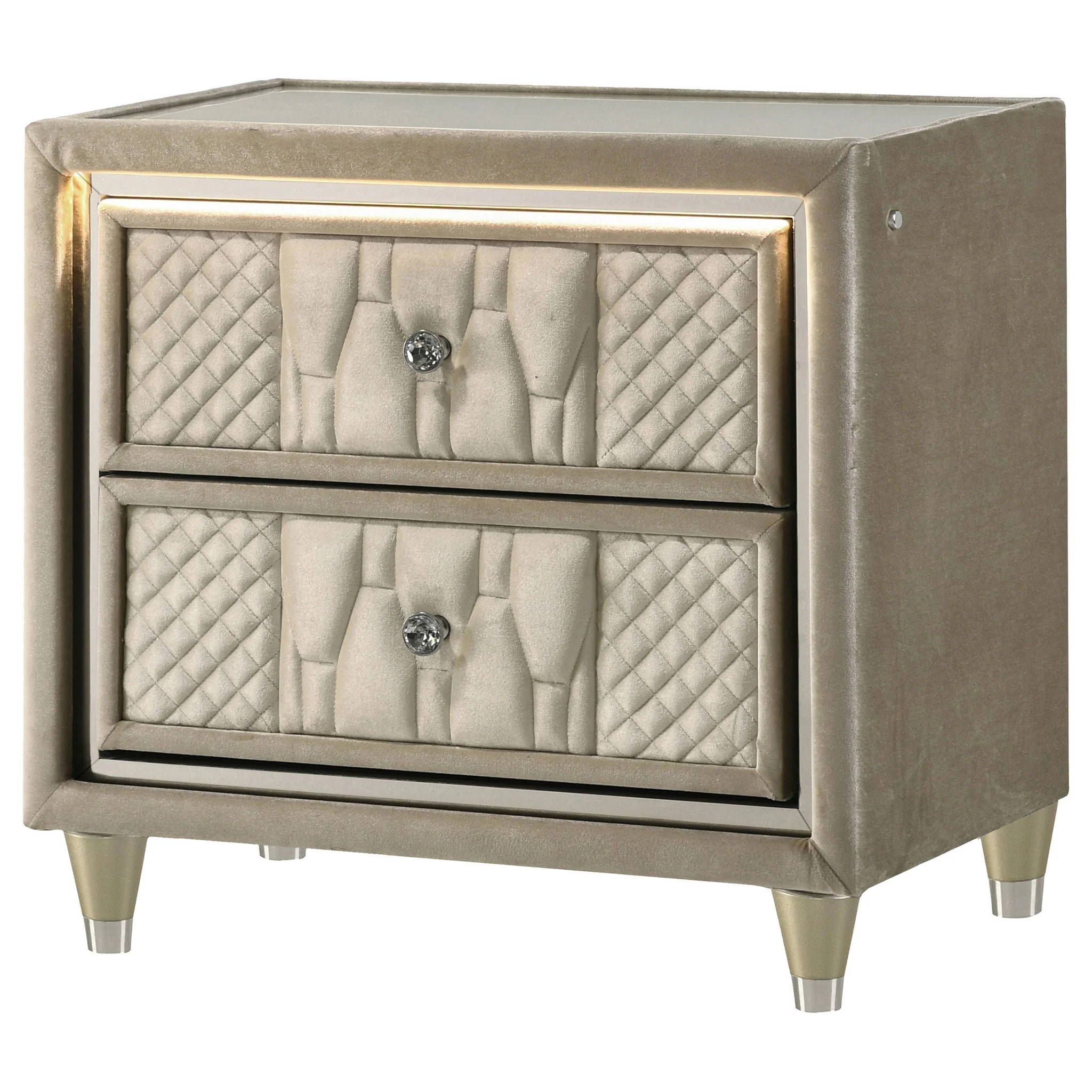 Lorient 2-drawer LED Nightstand with USB Ivory and Camel - Image 3
