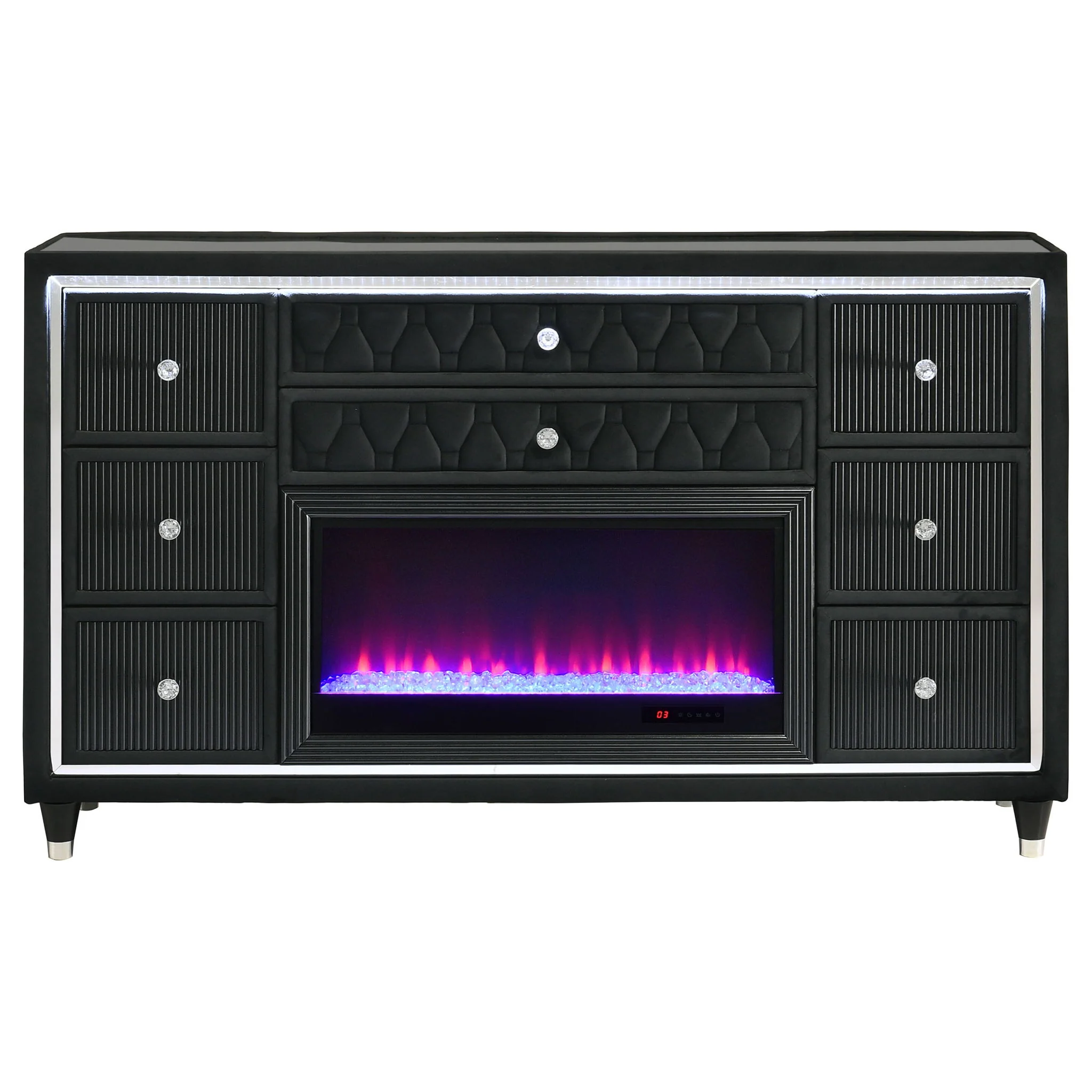 Lorient 8-drawer LED Bedroom Flame Box Dresser Black - Image 2