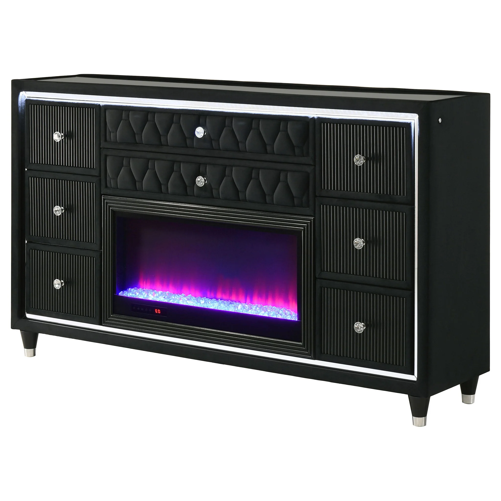 Lorient 8-drawer LED Bedroom Flame Box Dresser Black - Image 3